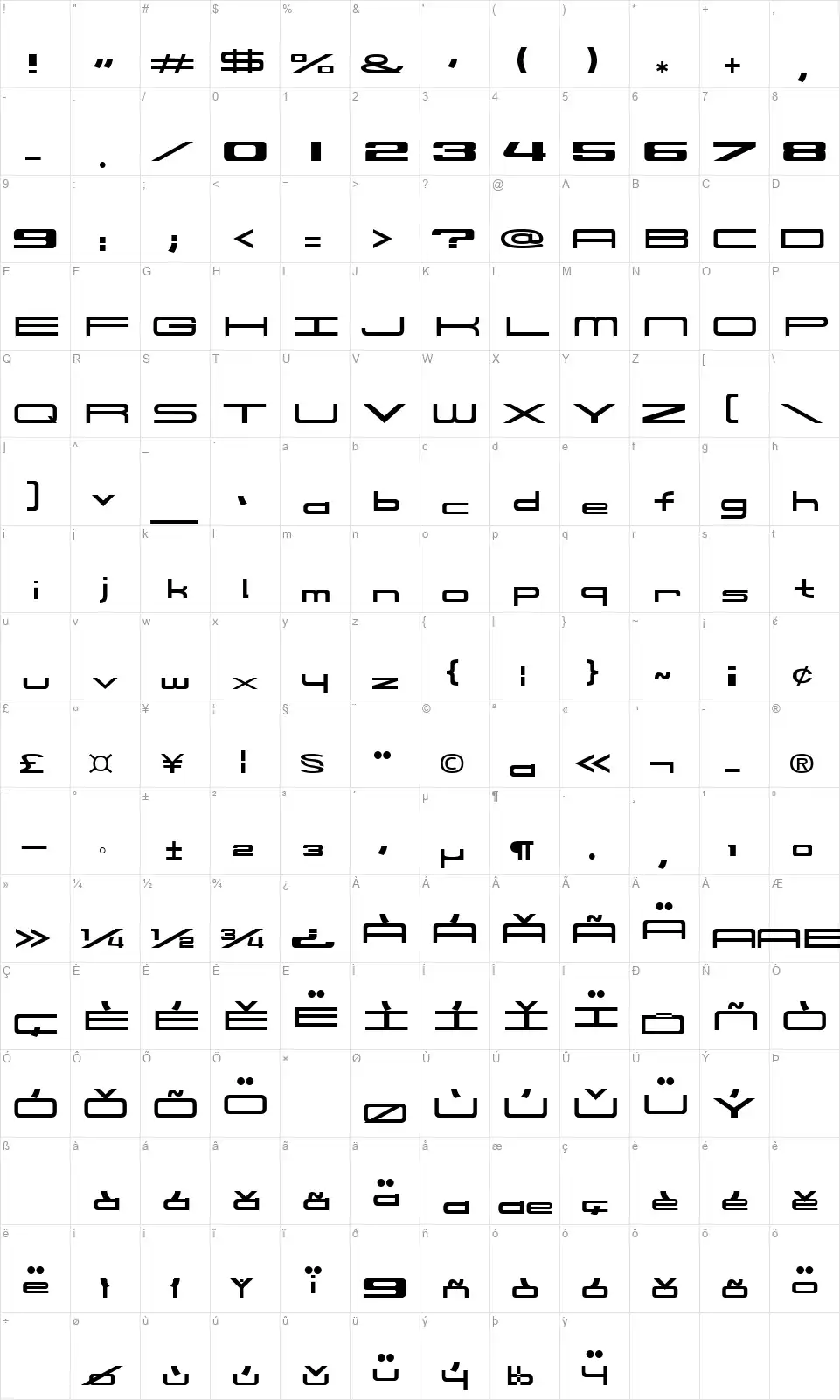 914font character map