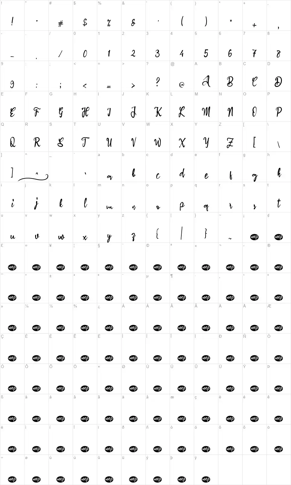 A Amaryllis Flowerfont character map