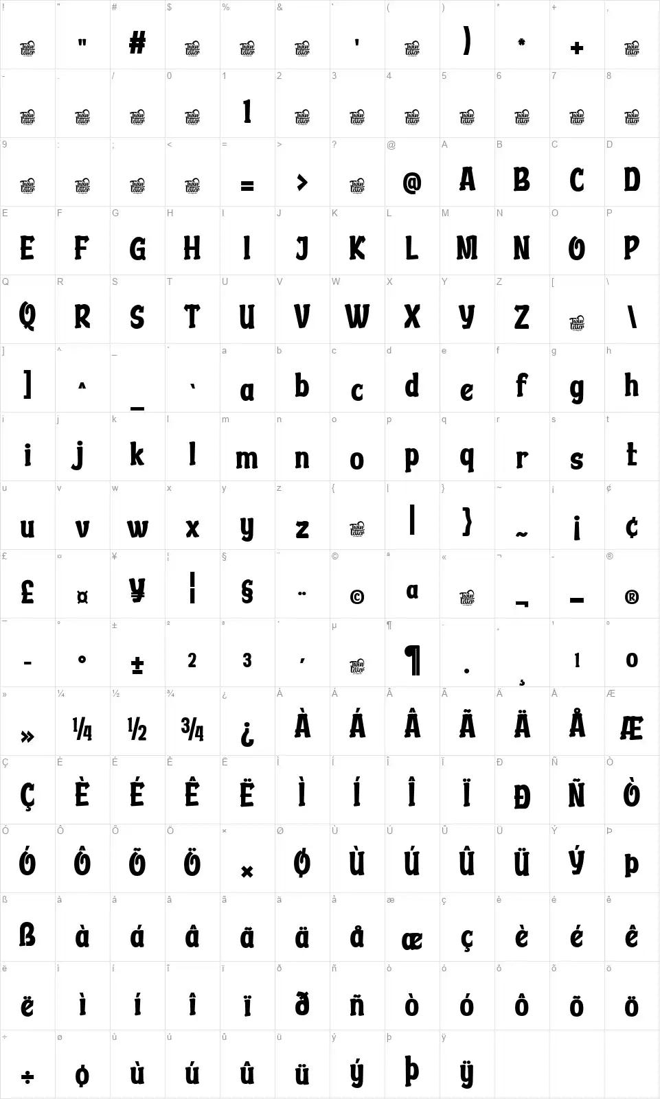 Abutcinfont character map