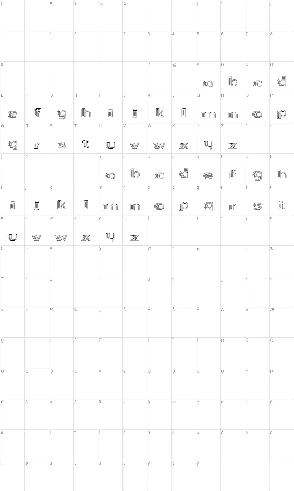 Achieverfont character map