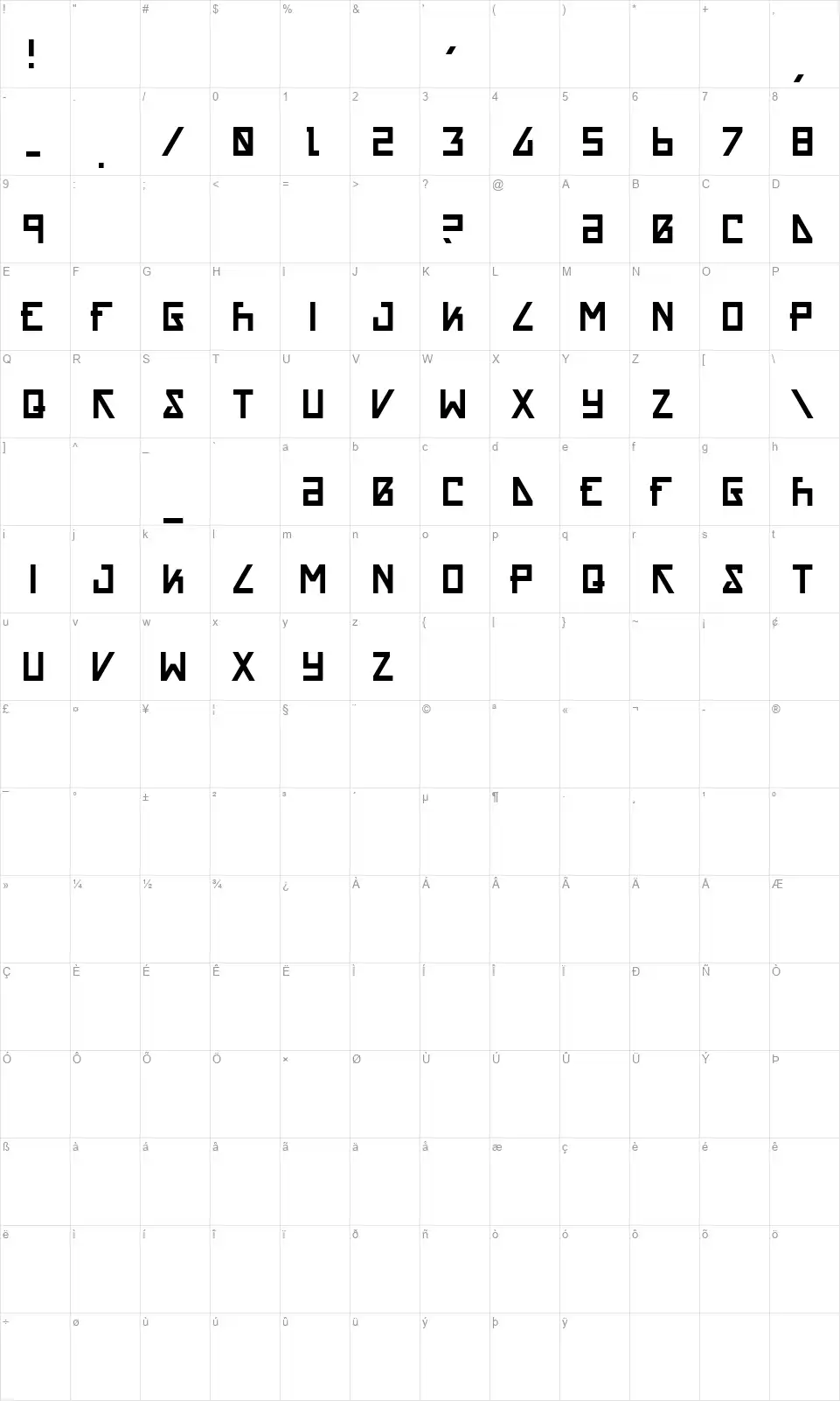 ACRNMfont character map