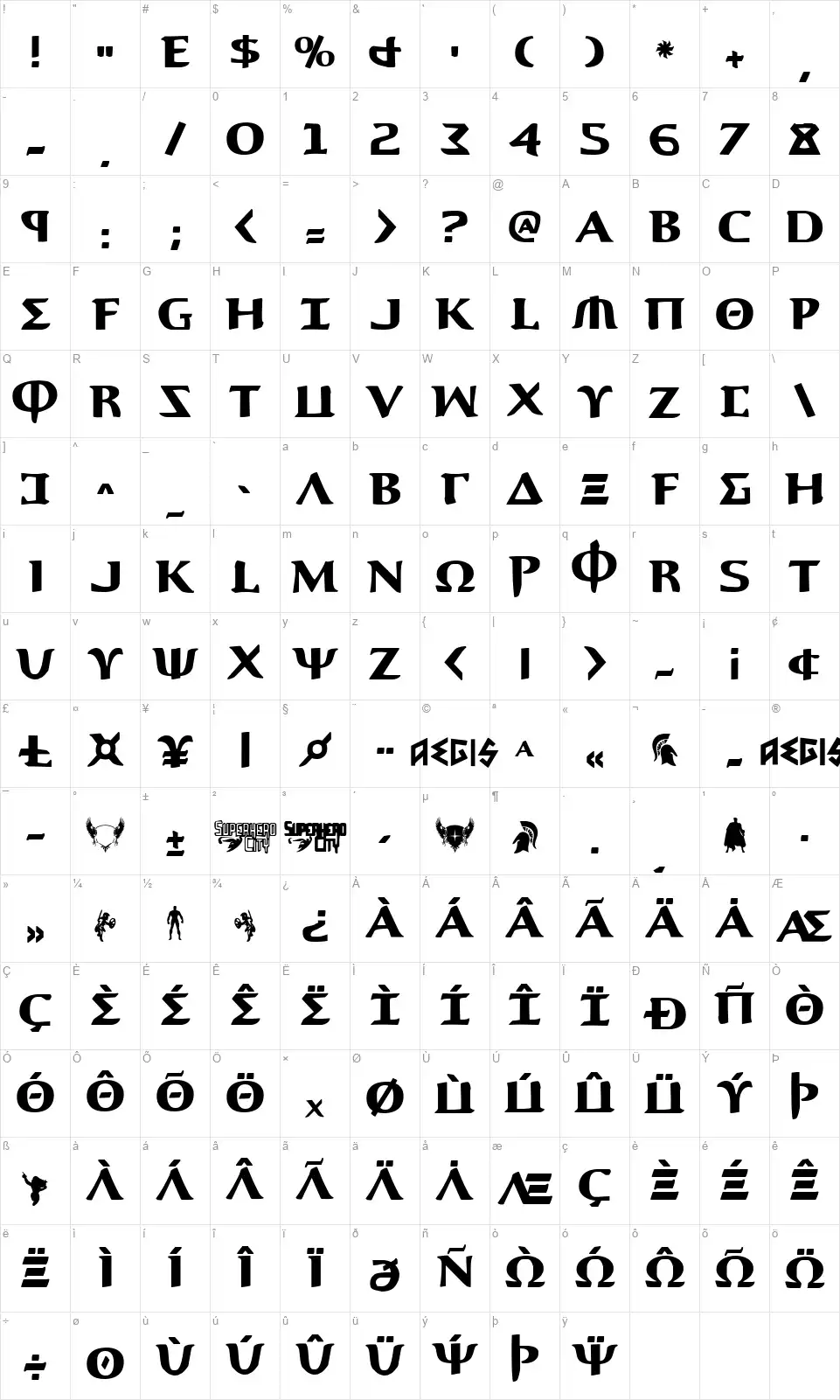 Aegisfont character map