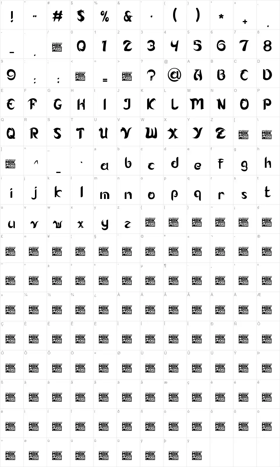 Alamak!font character map