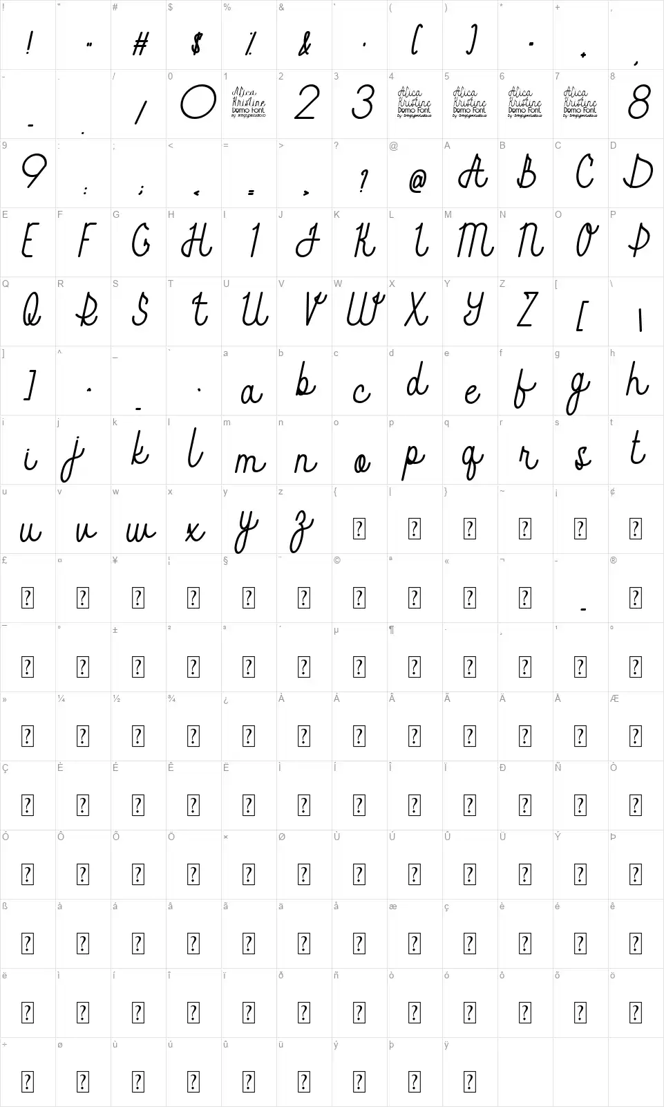 Alica Kristinefont character map