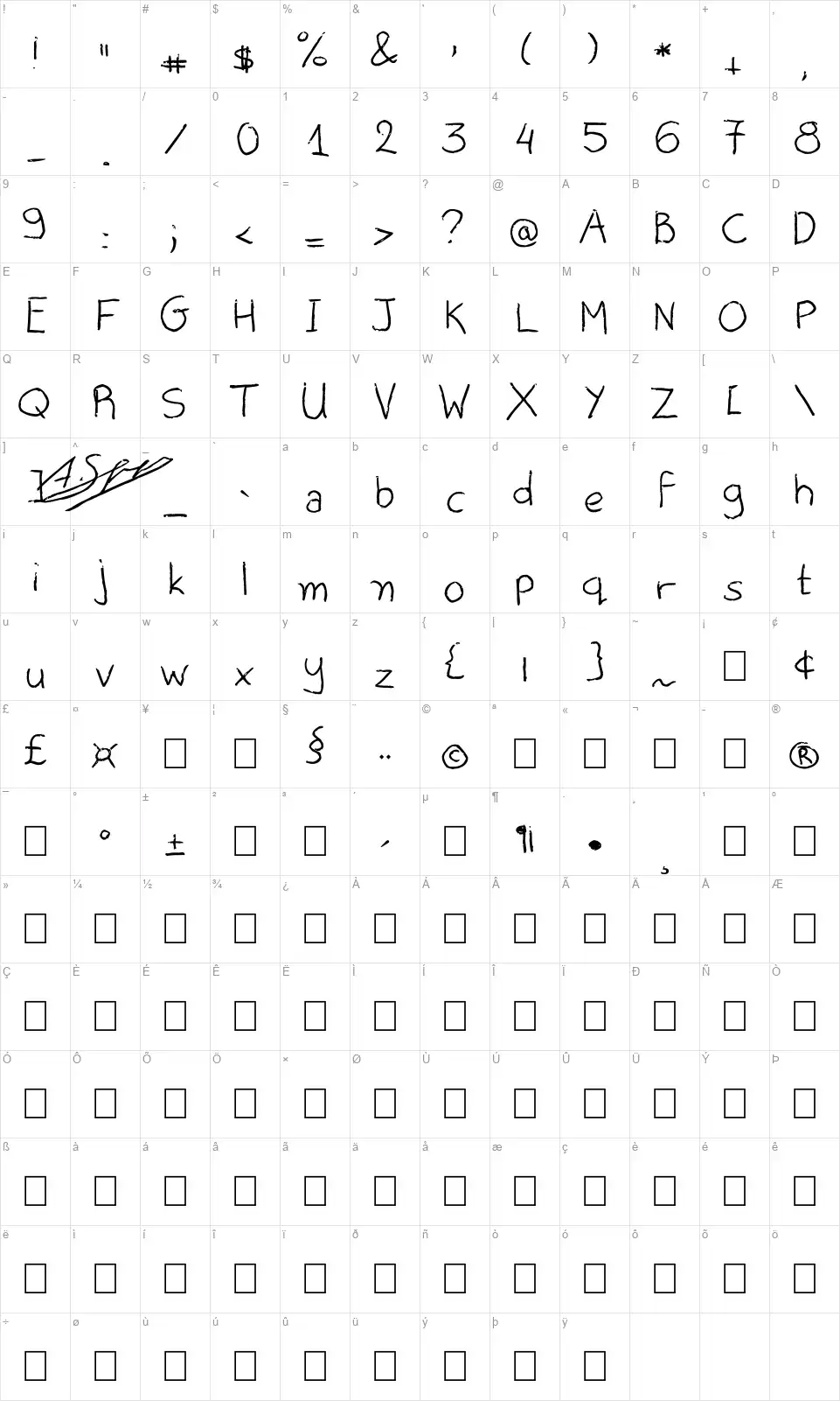 Alice Orangesfont character map