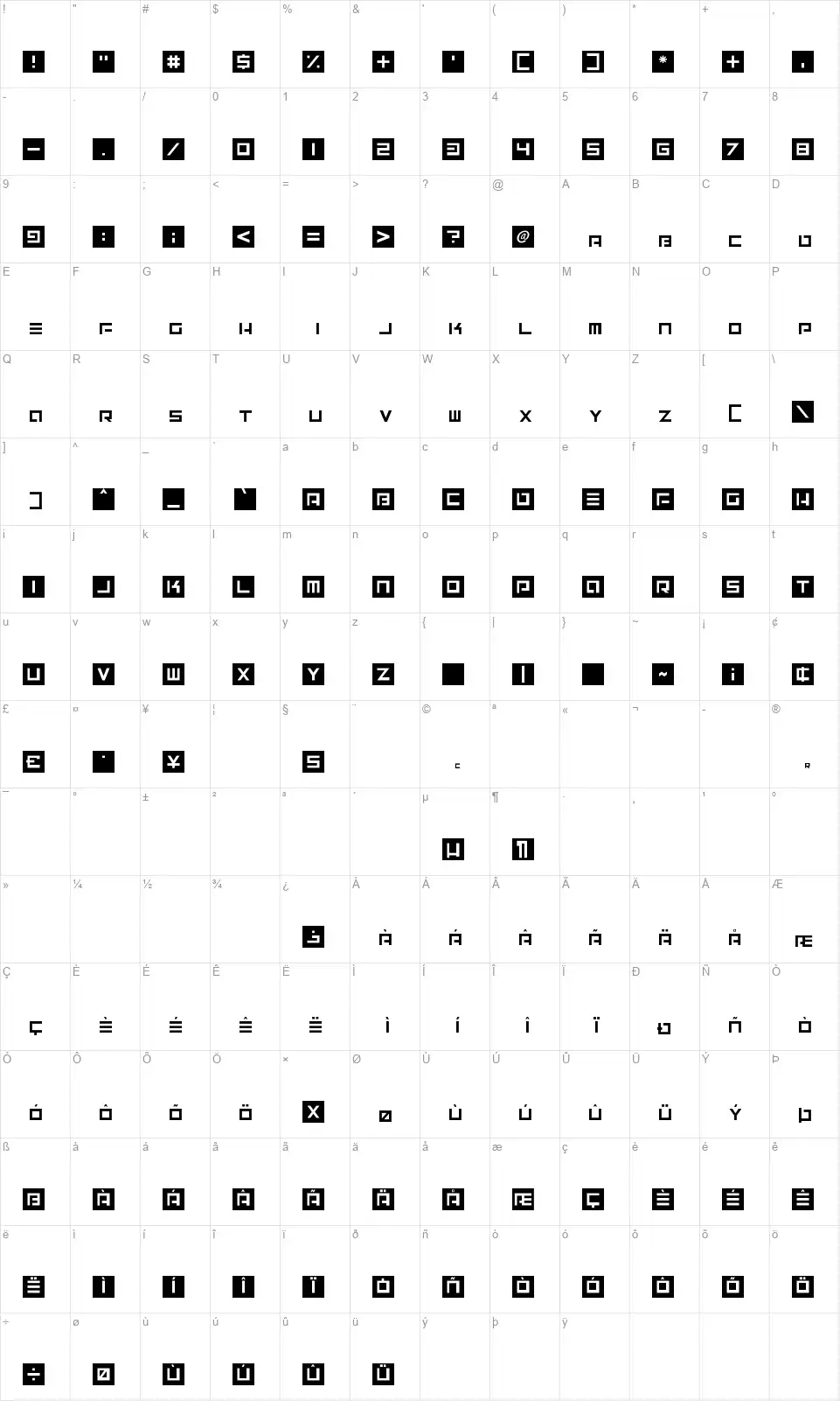 Alien Skylinefont character map