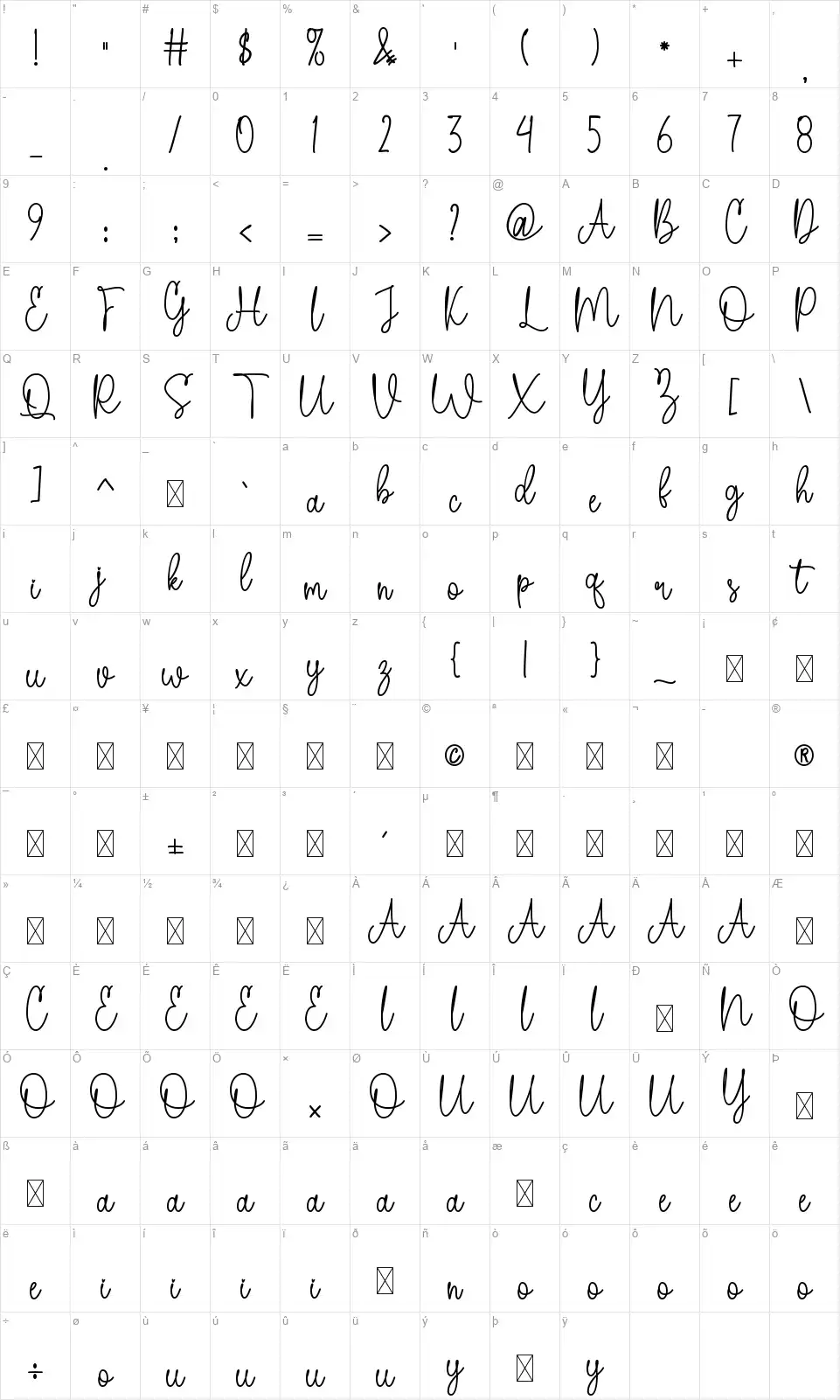 Alisiyafont character map