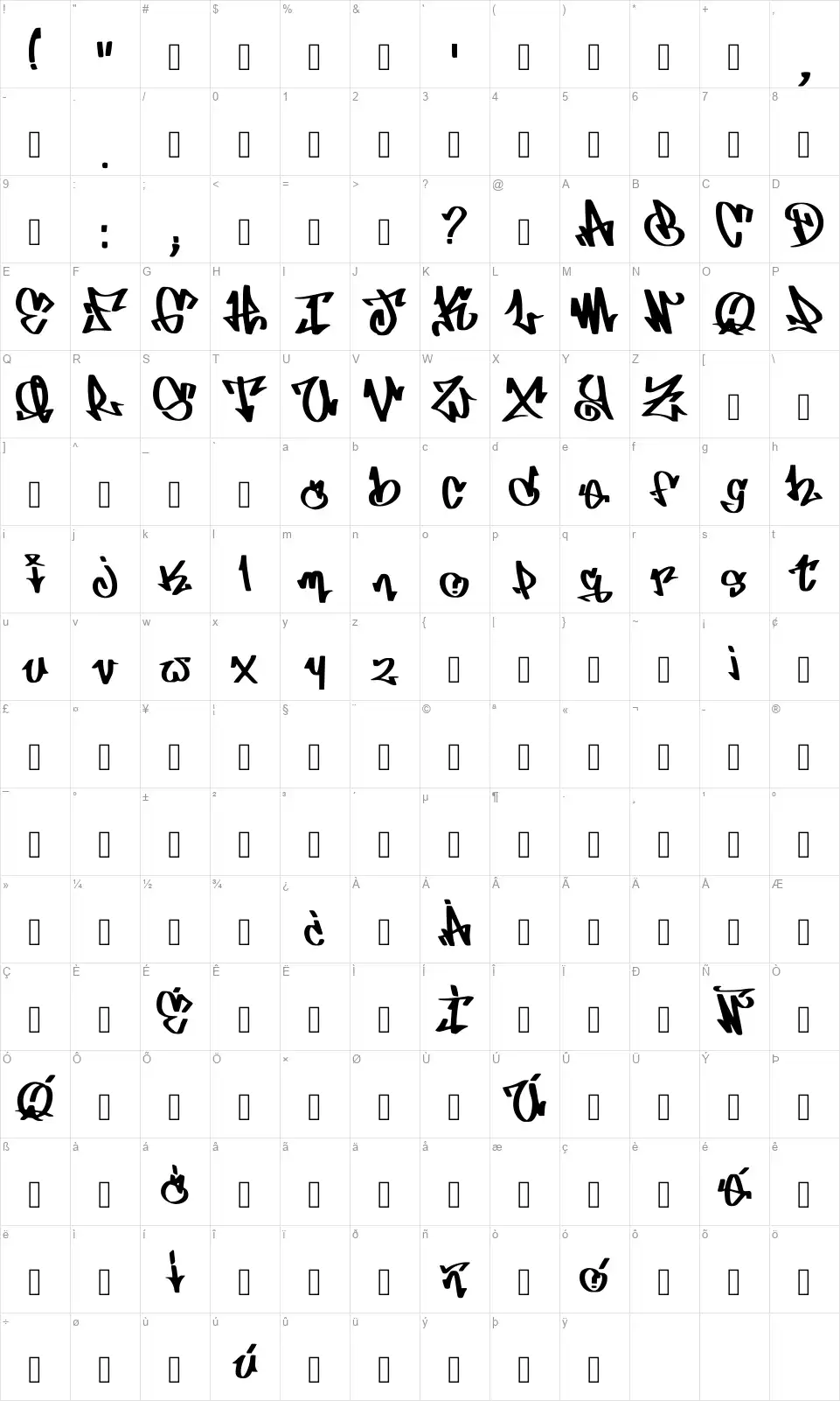 AliveGrafffont character map