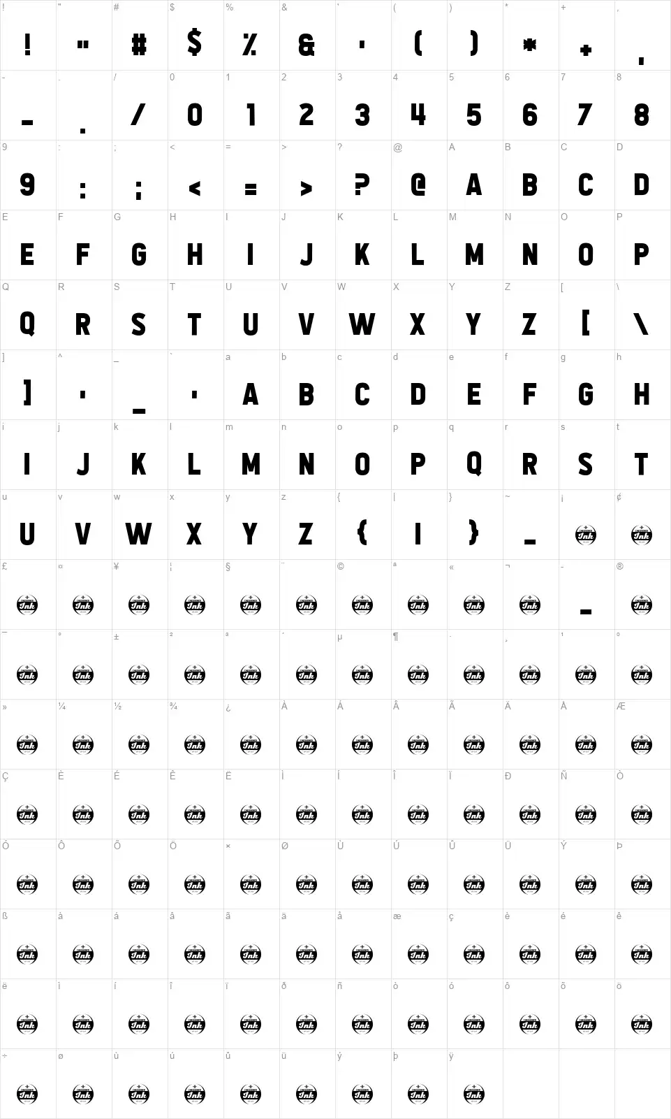 All the Way to the Sunfont character map