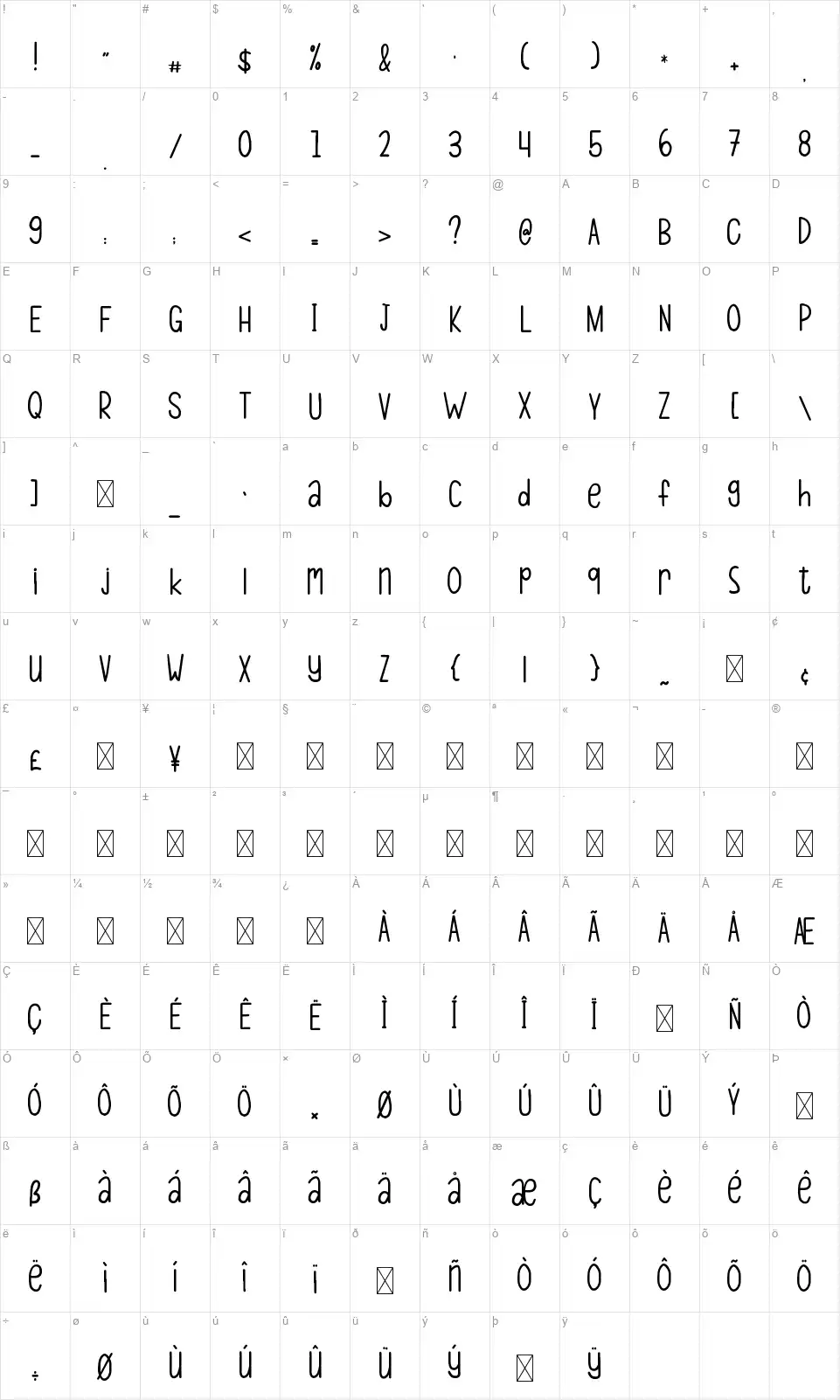 Amazing Winterfont character map
