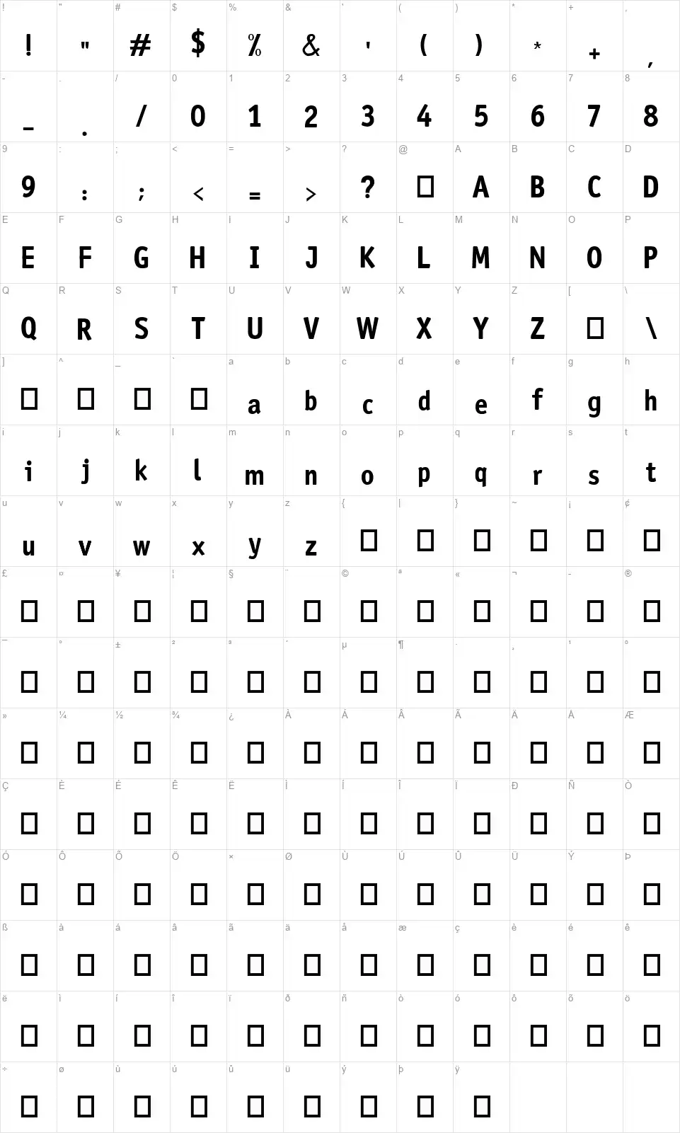 Amazonfont character map