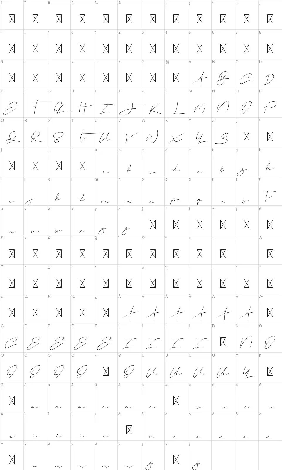 Angel Valleyfont character map