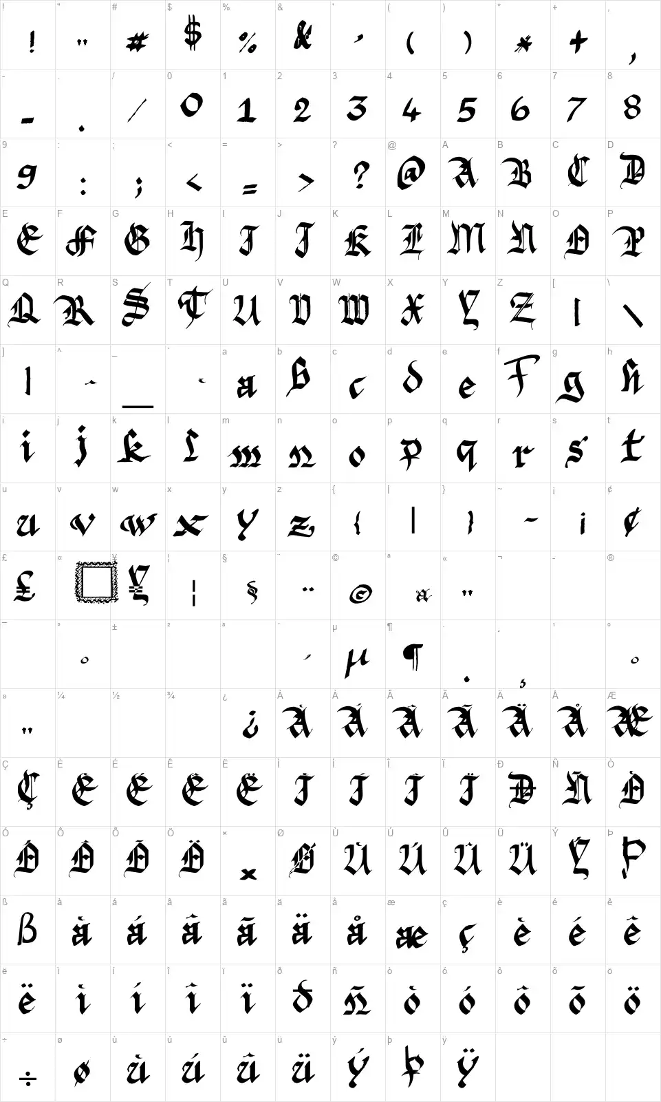 Argor Fast Scaqhfont character map