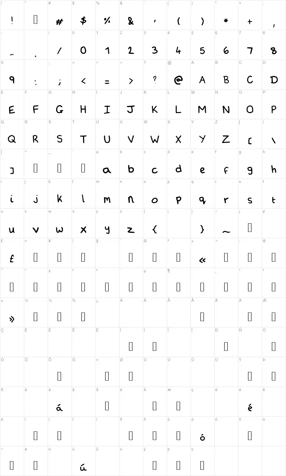ArminsFrozenPeasfont character map