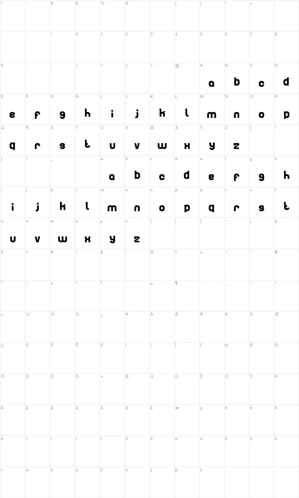 Artisticfont character map