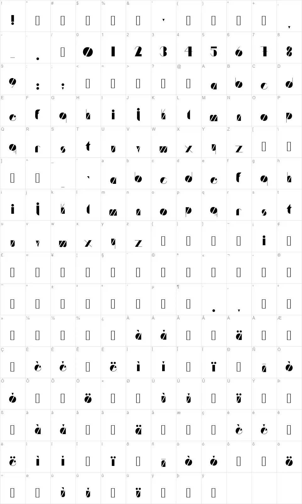 Artisticafont character map