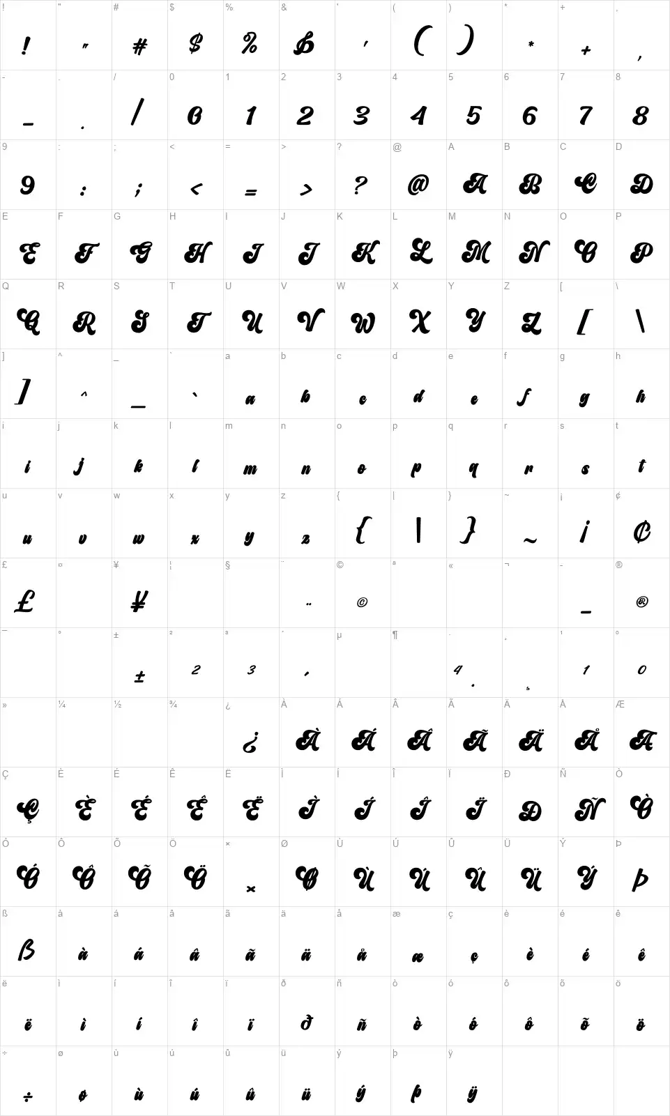 Ashingtonfont character map