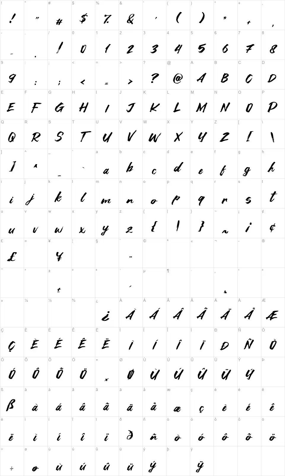 Asia Tigerfont character map