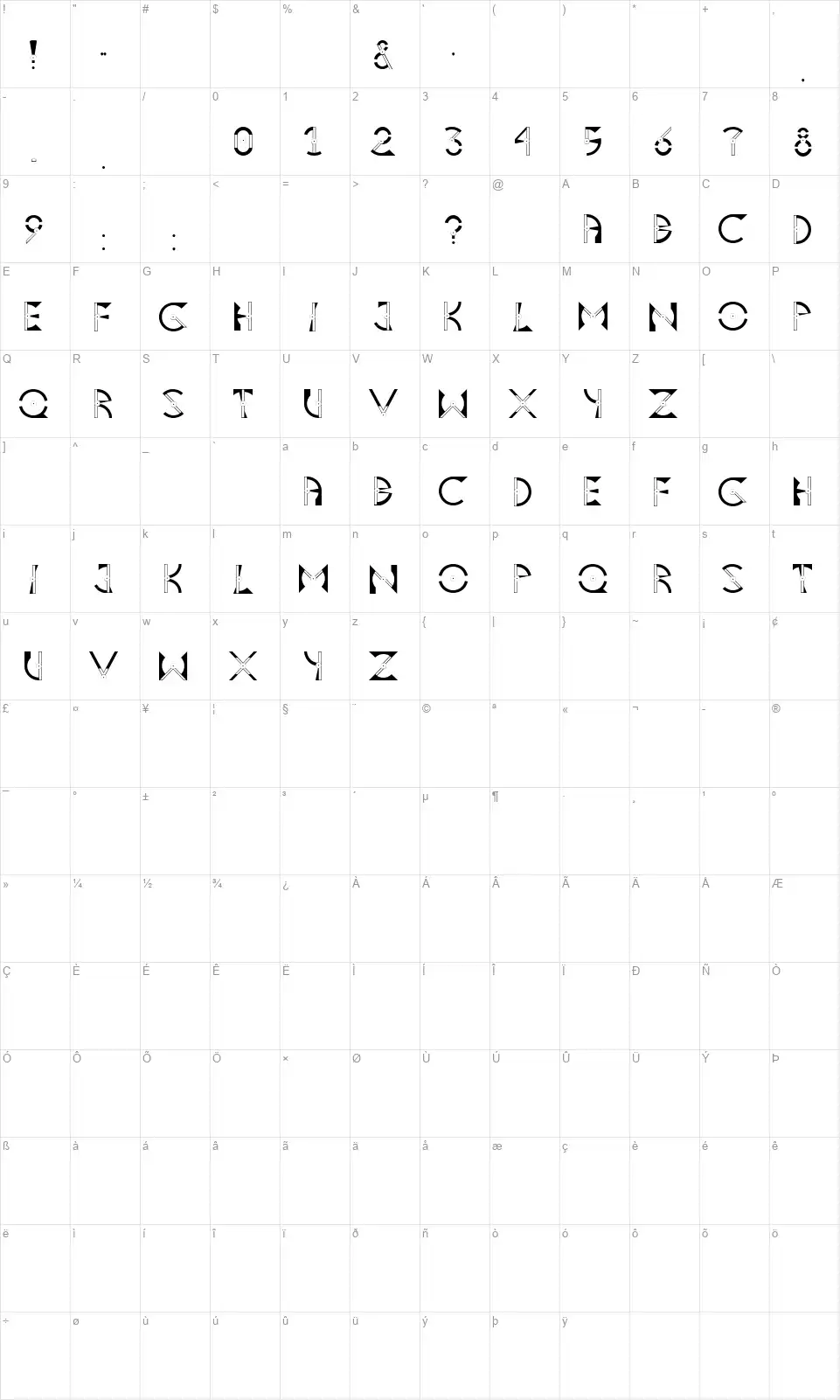 Asteriafont character map