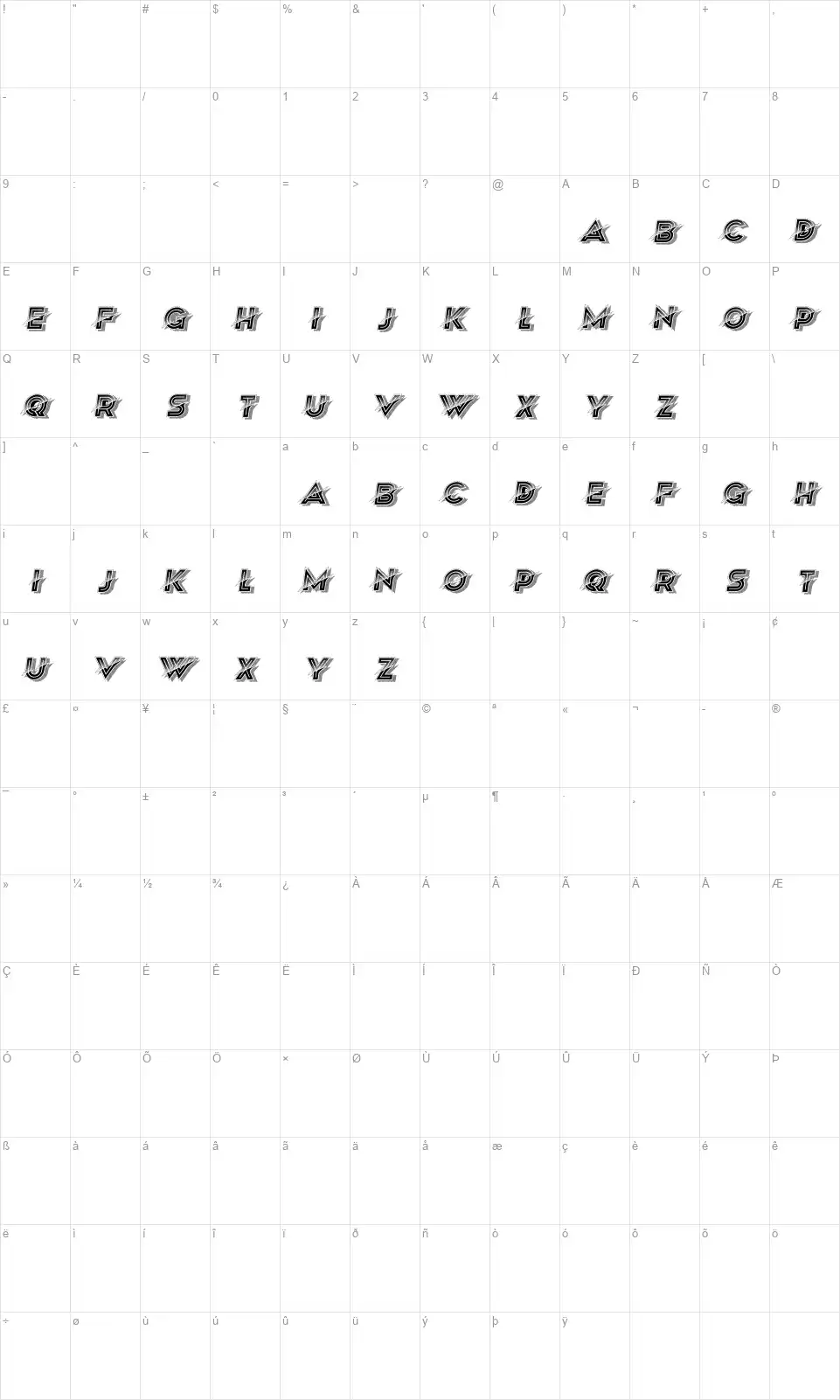 Astonishfont character map