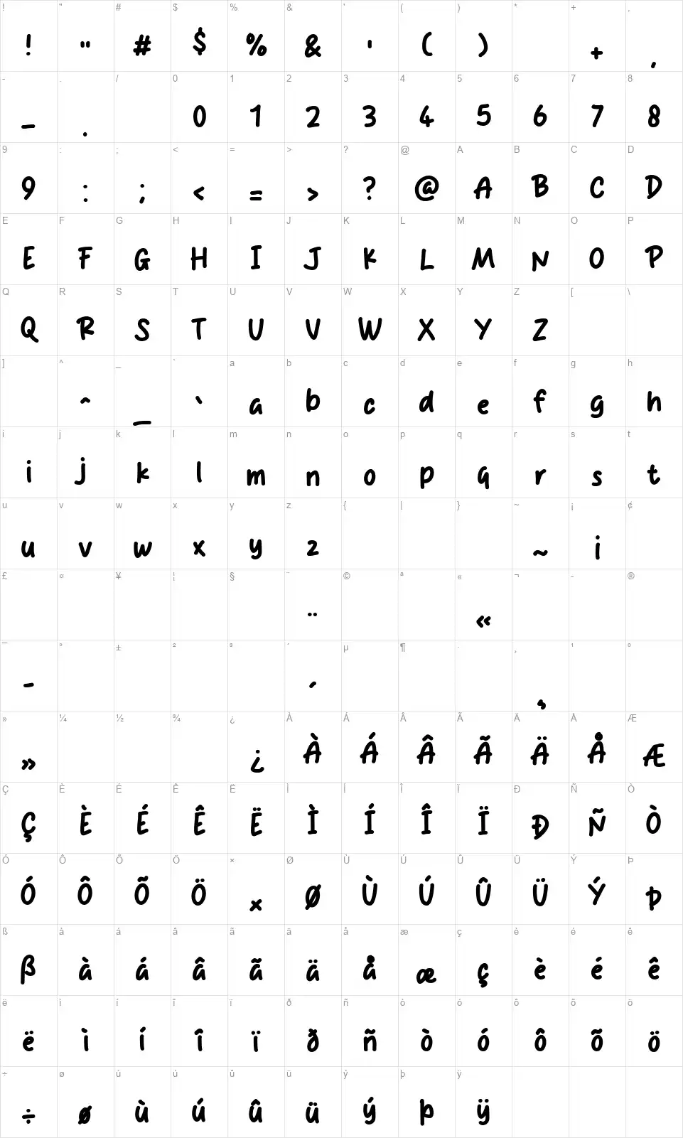 Autum Brightfont character map