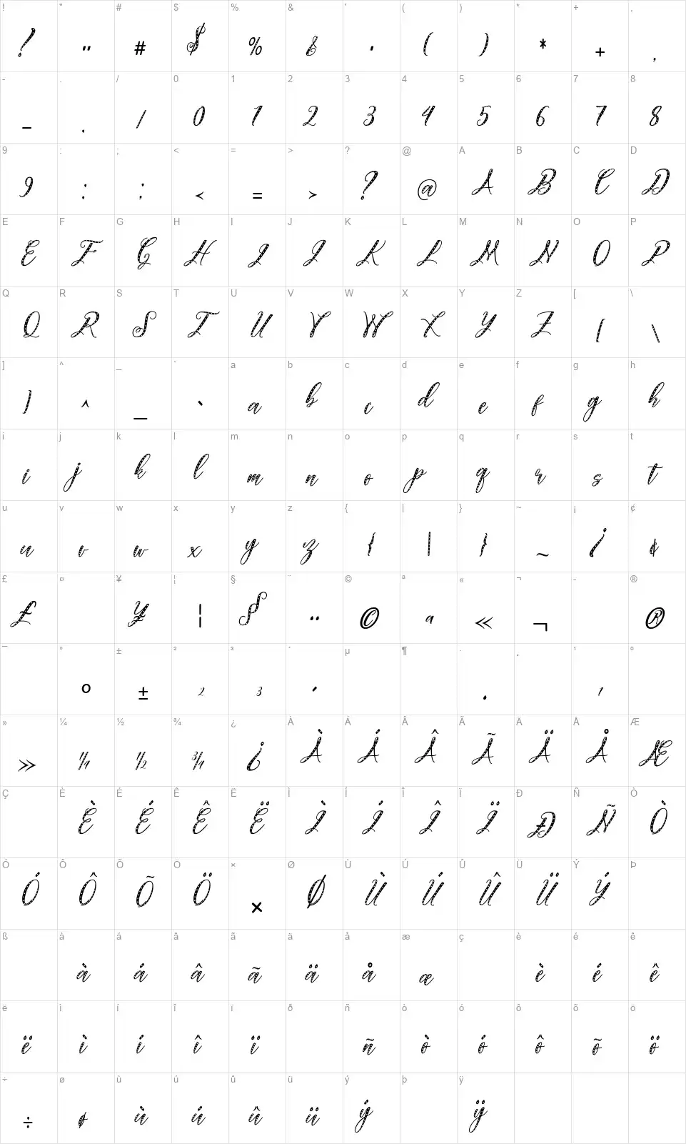 Autumn Elegant Scriptfont character map