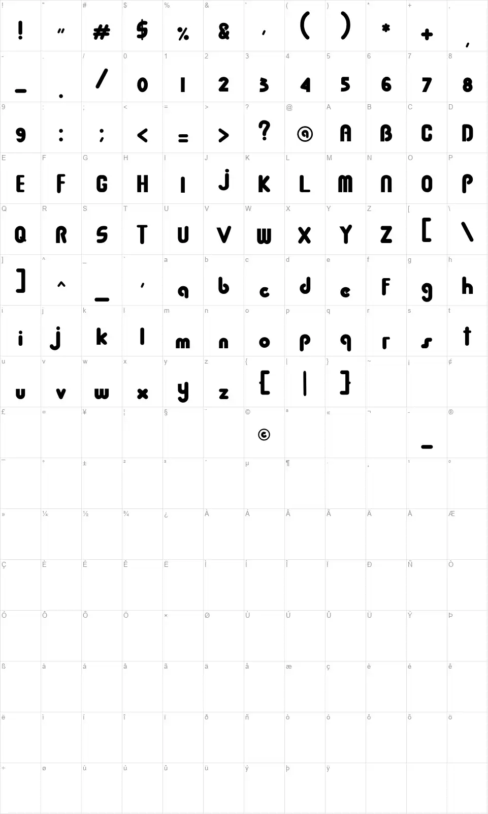 Baby Dollar llfont character map