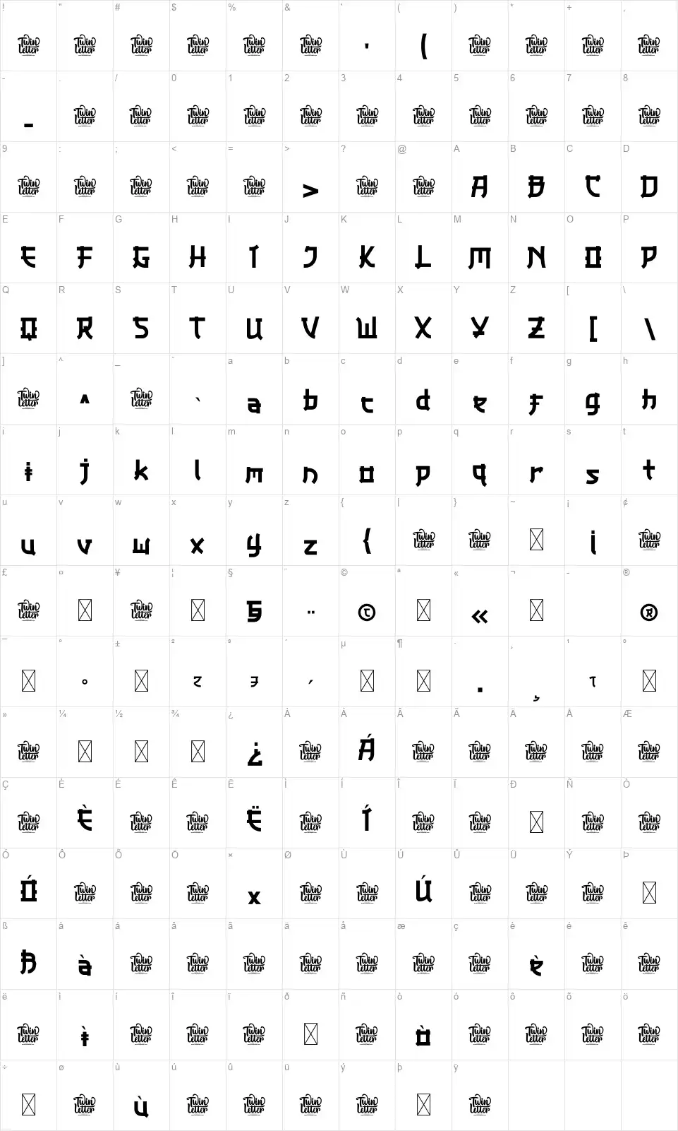 Badorafont character map