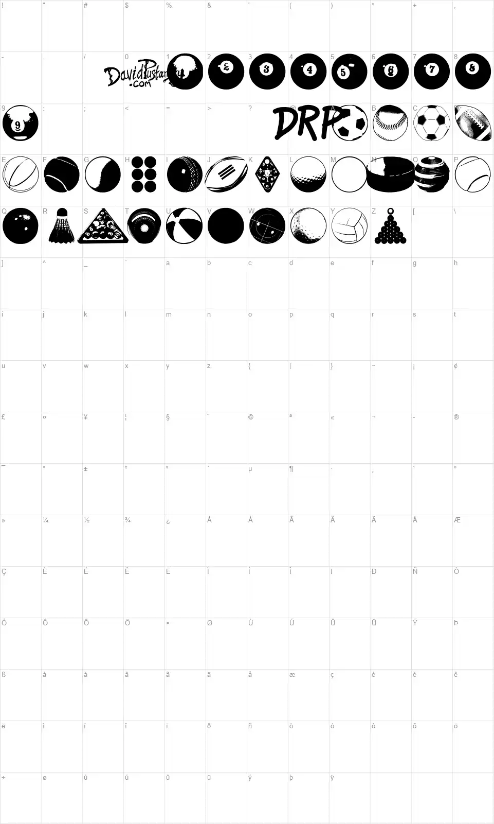 Balls Balls and More Ballsfont character map