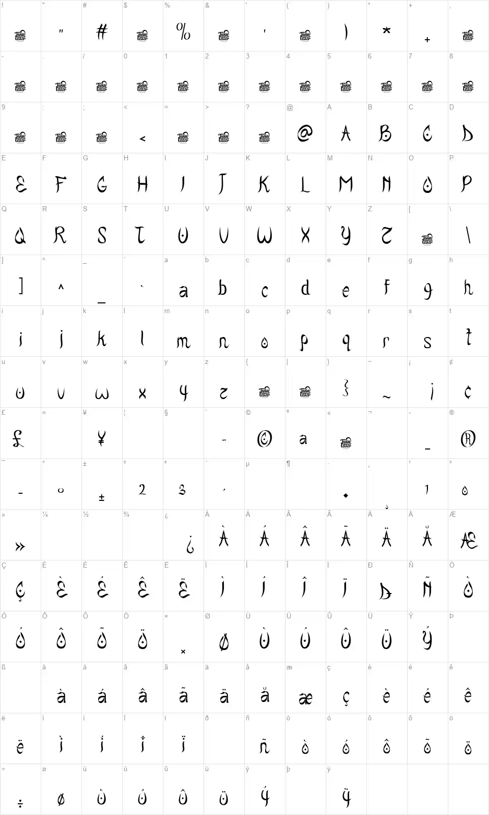 Balqizfont character map