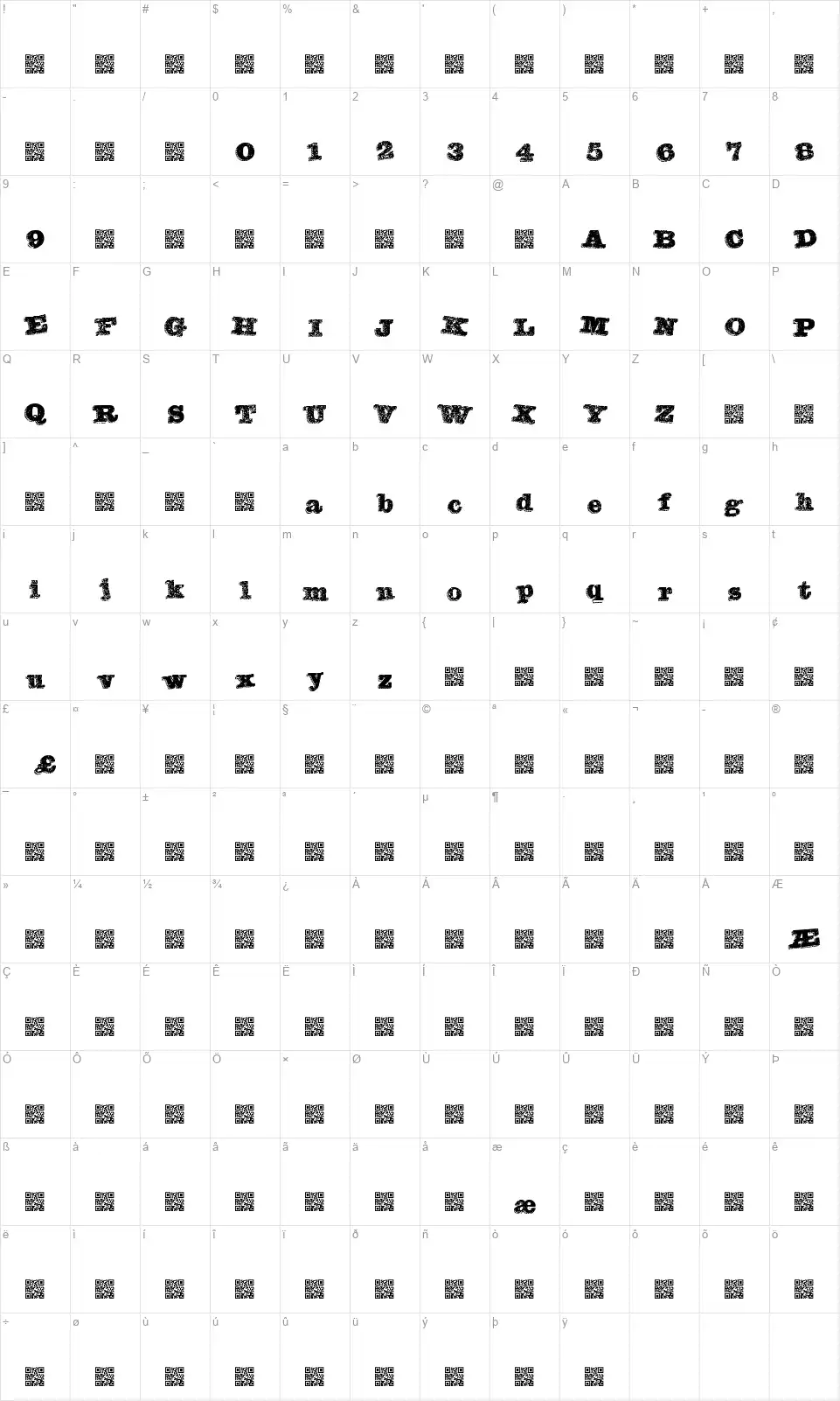 Banquedfont character map
