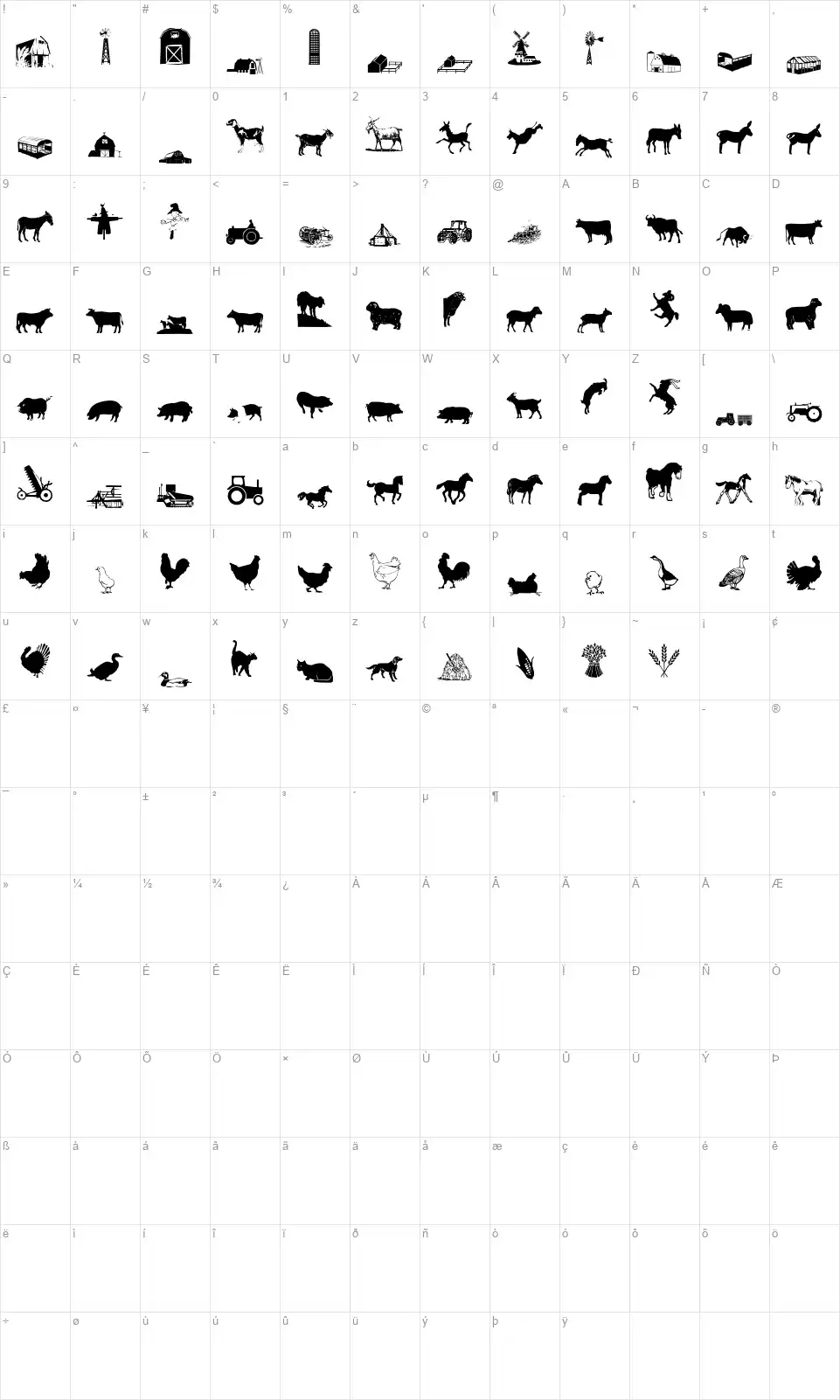 Barnyardfont character map