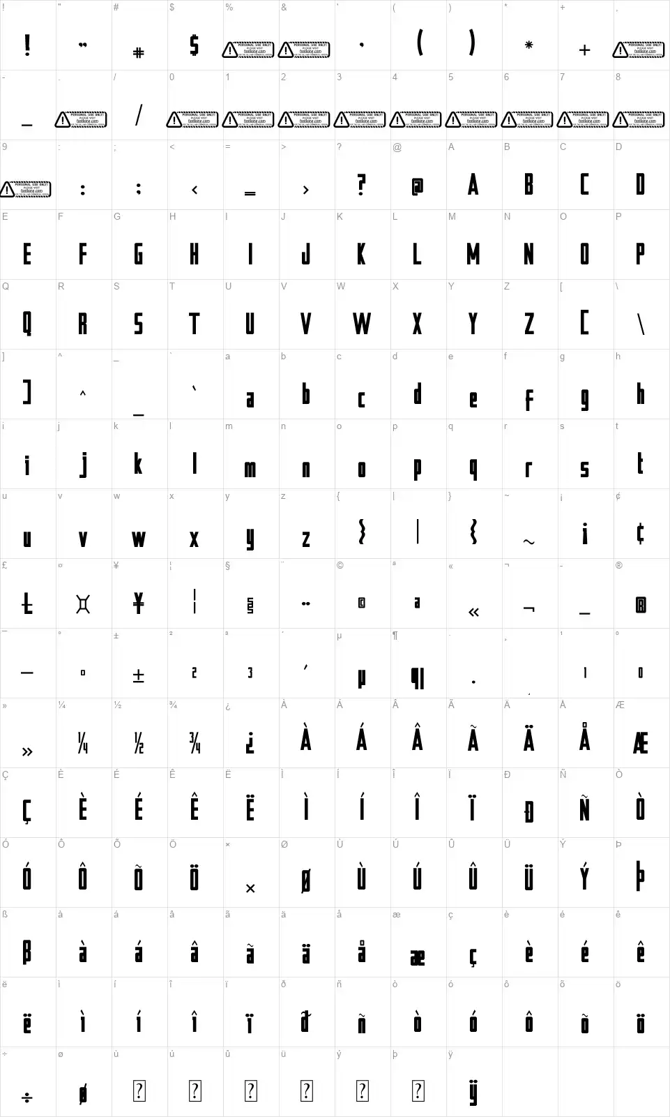 Battlechipsfont character map
