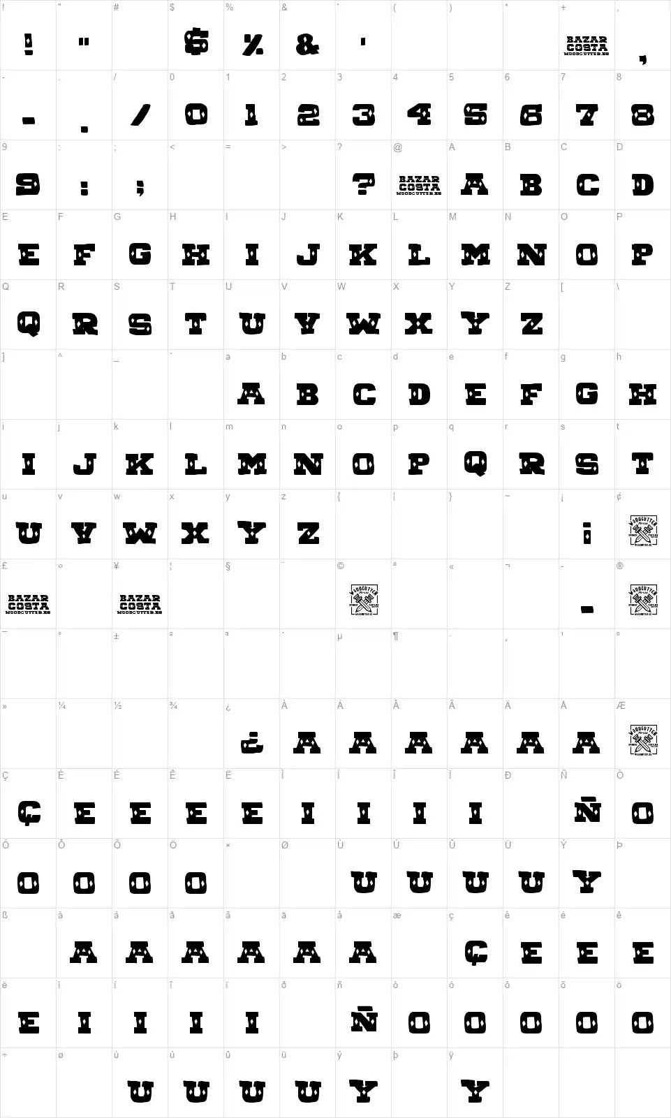 Bazar Costafont character map