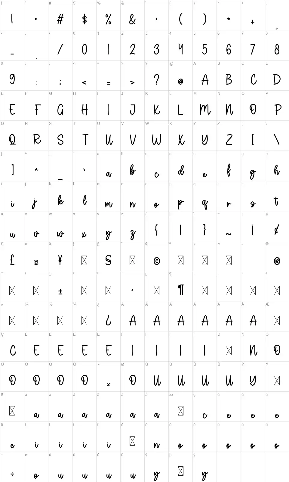 Beautiful Springfont character map