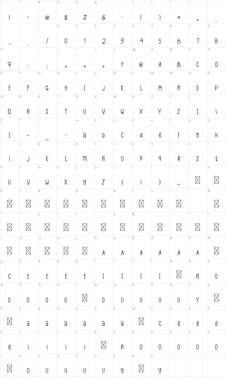 Beauty Valentine Dayfont character map