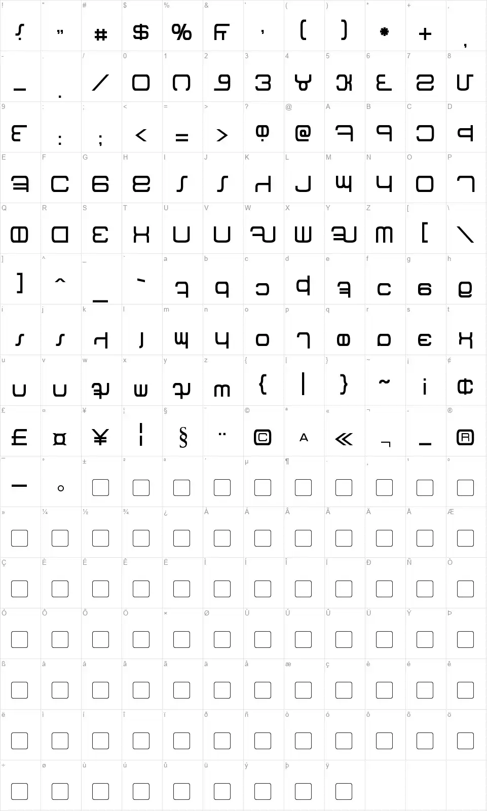 Betazedfont character map