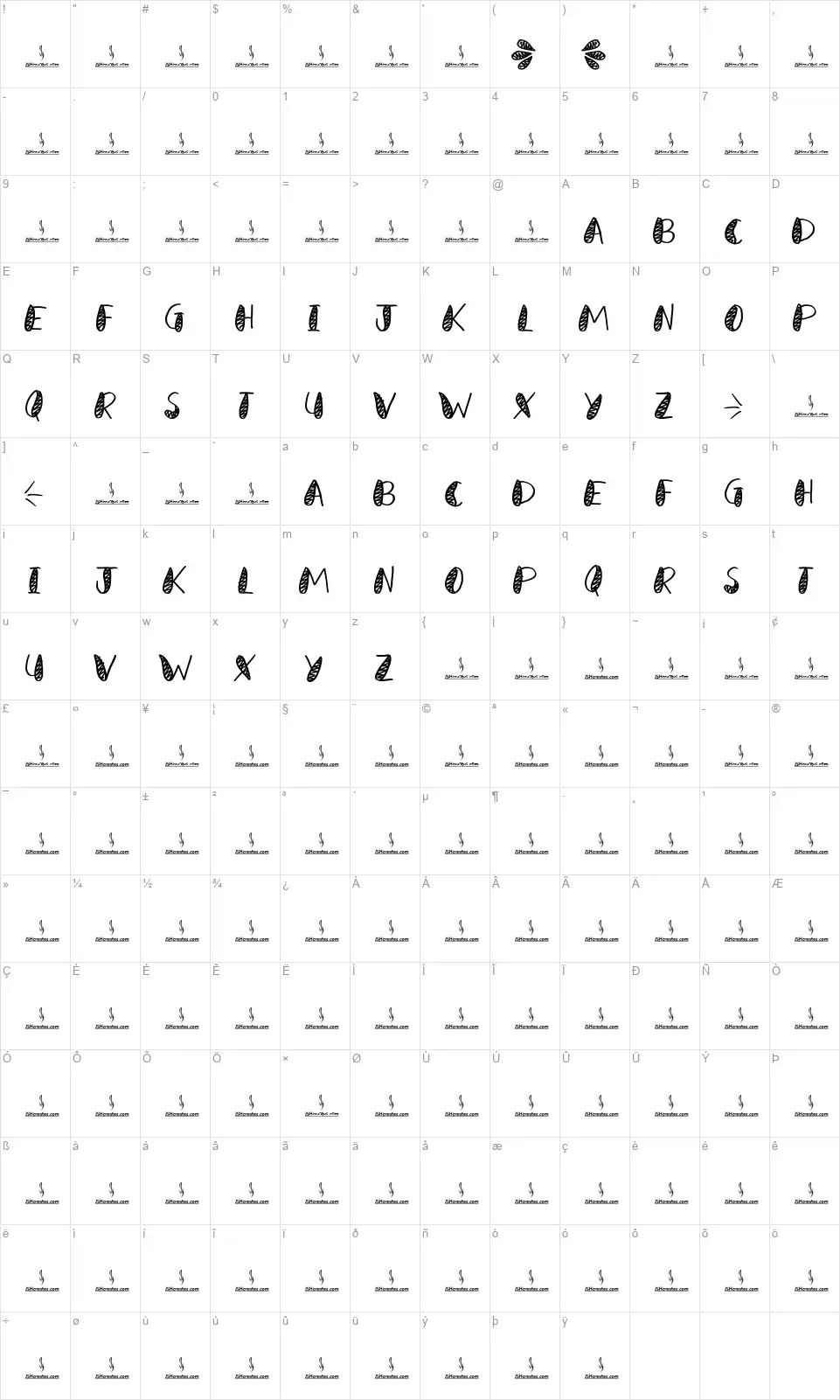 Bible Storiesfont character map
