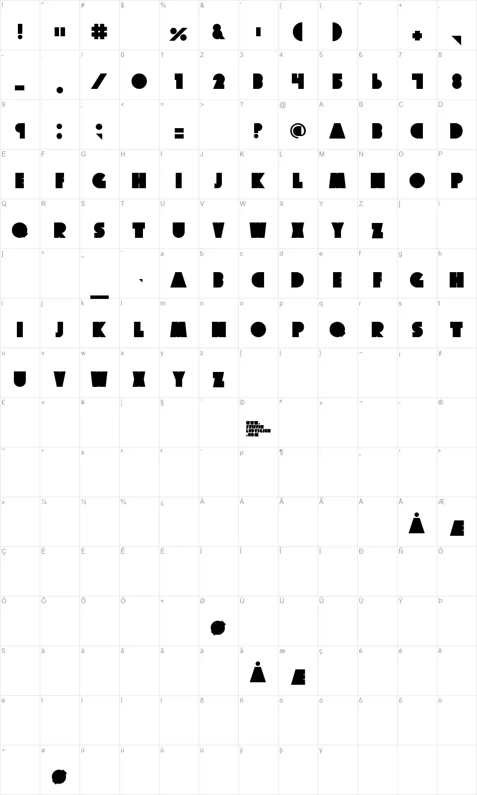 Big Fat Ugly Cowfont character map