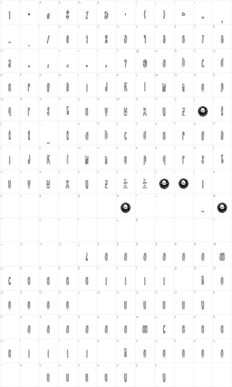 Big Junkie Joefont character map