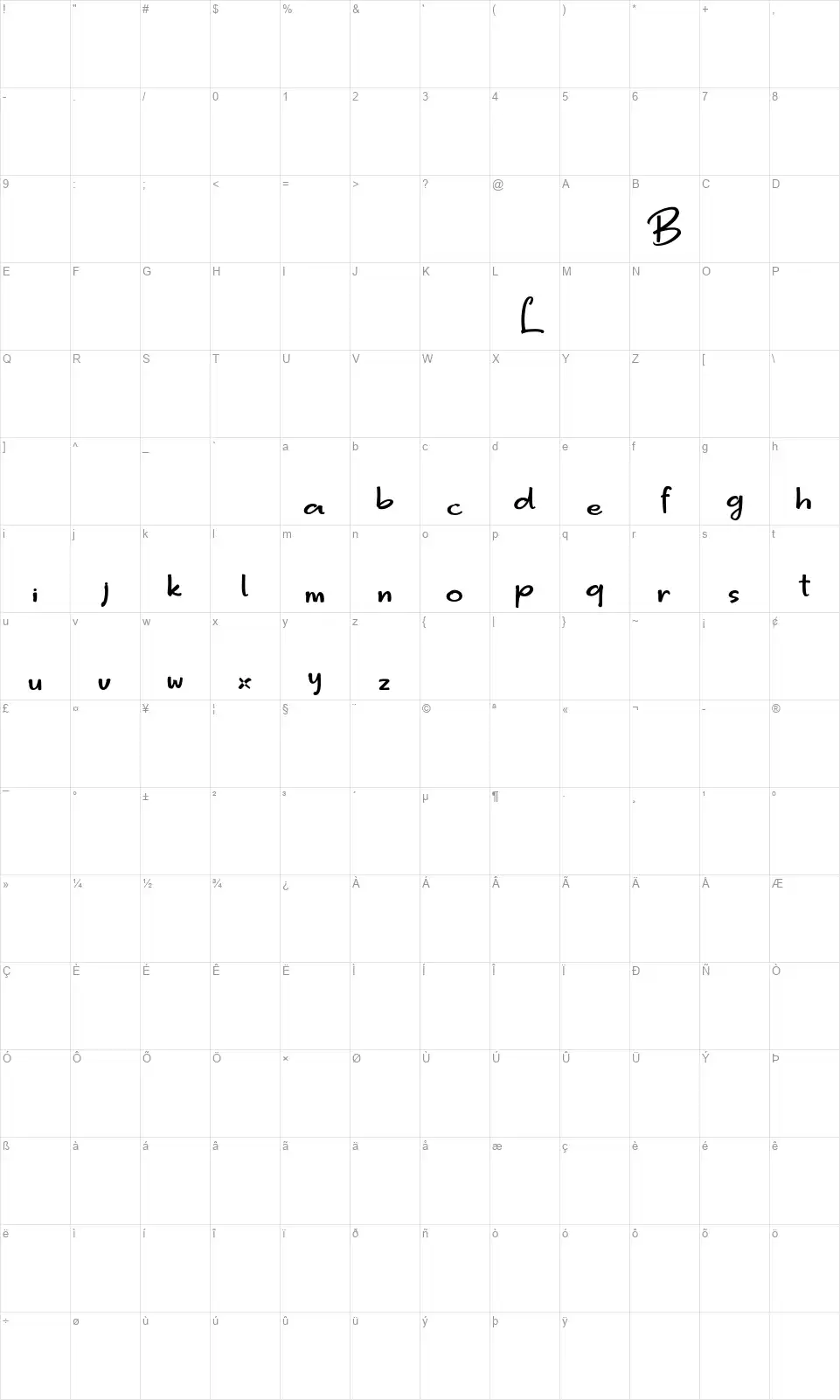Bigger Lovefont character map