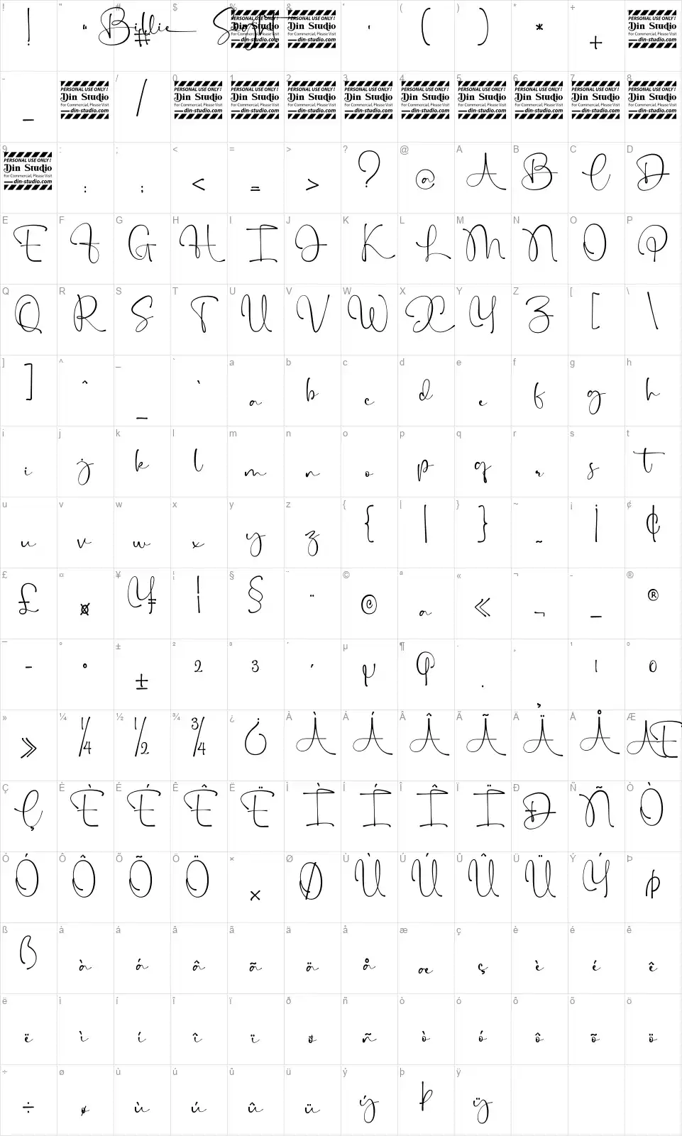 Billie Sightfont character map