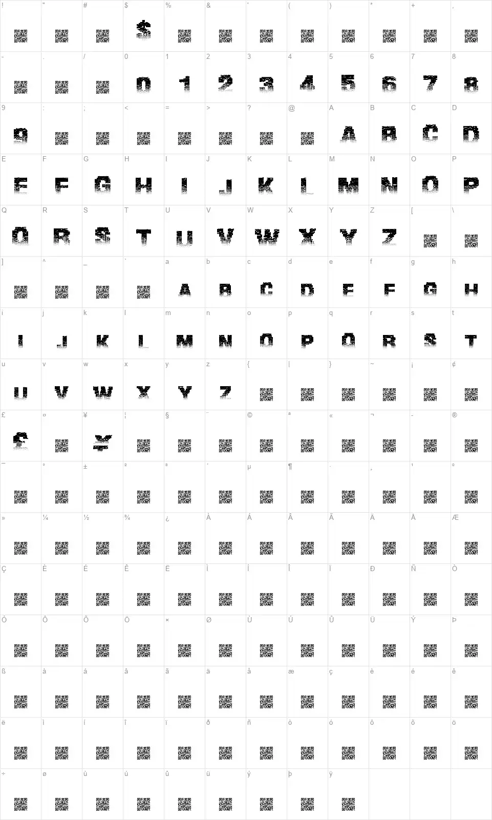 Binary Watersfont character map