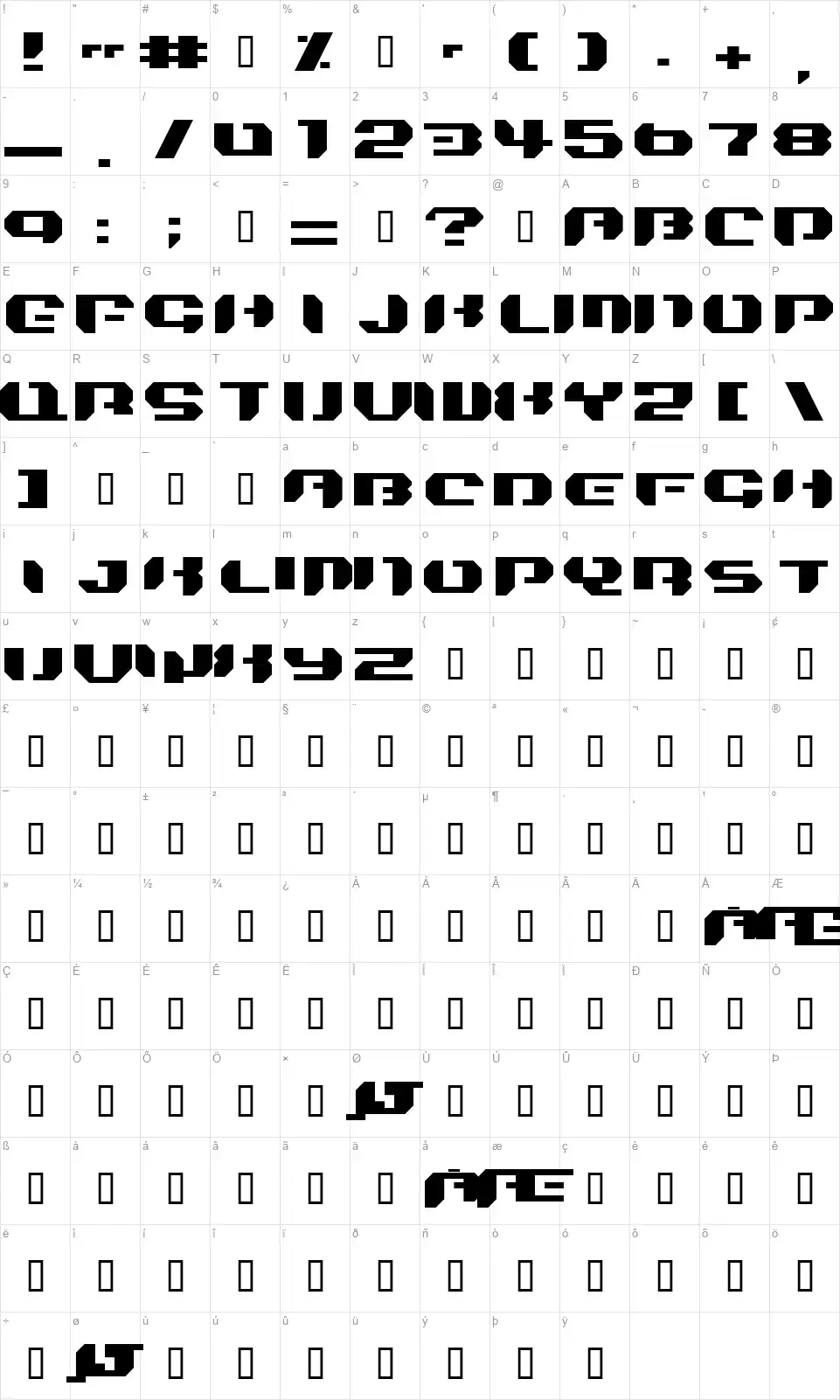 Bionic Kidfont character map