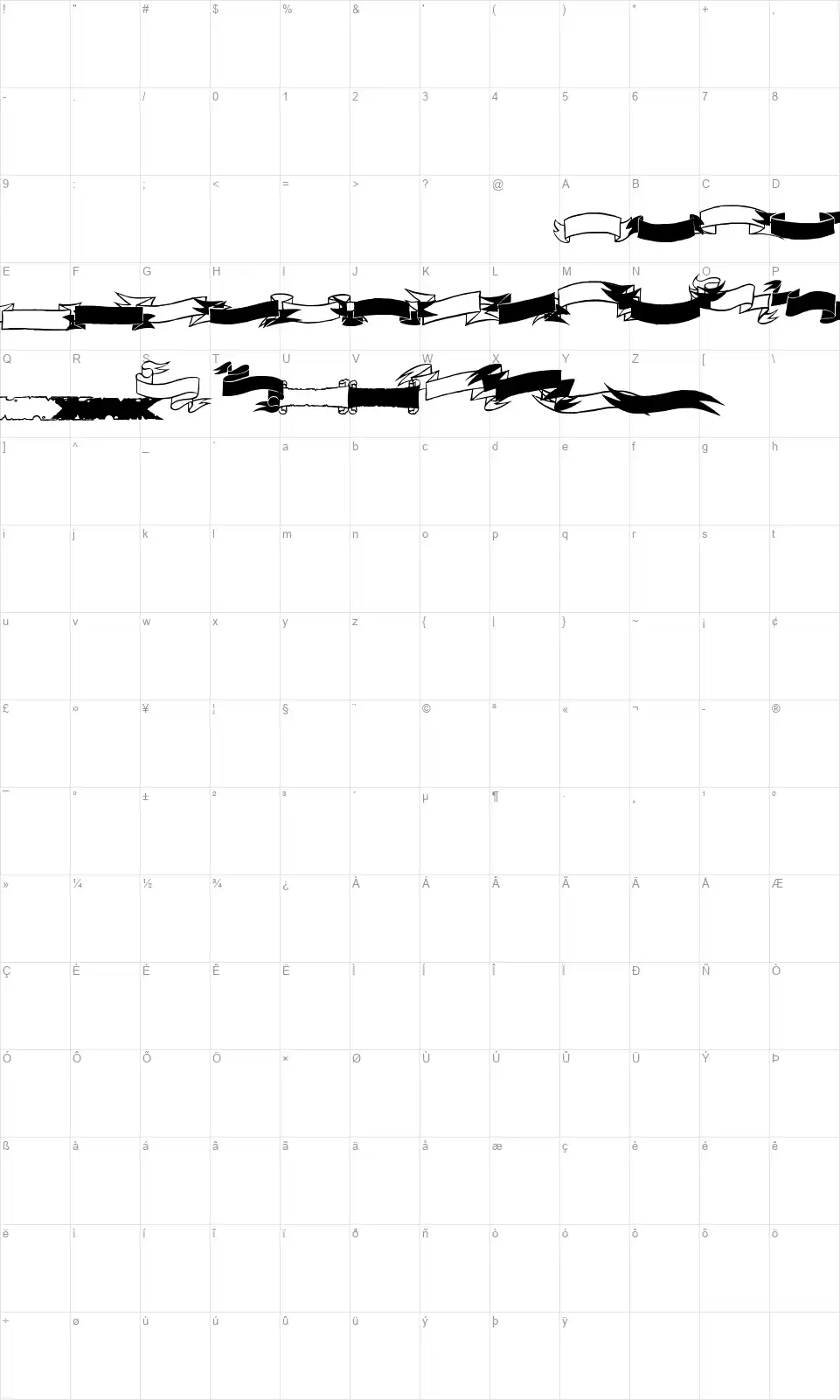 Black & White Bannersfont character map