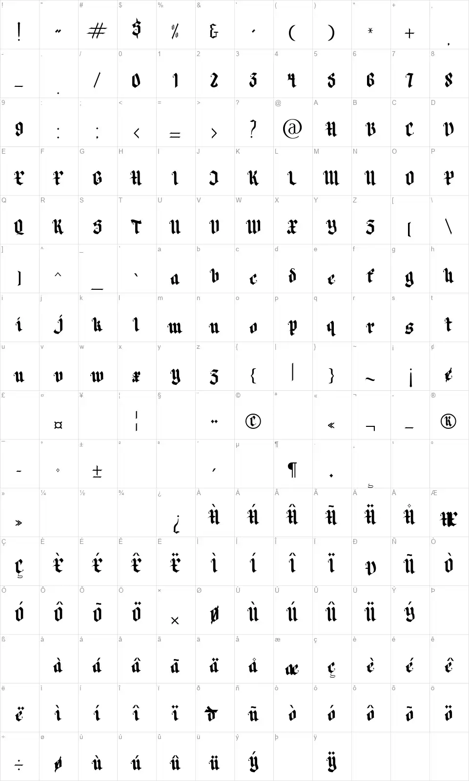 Black Bonefont character map