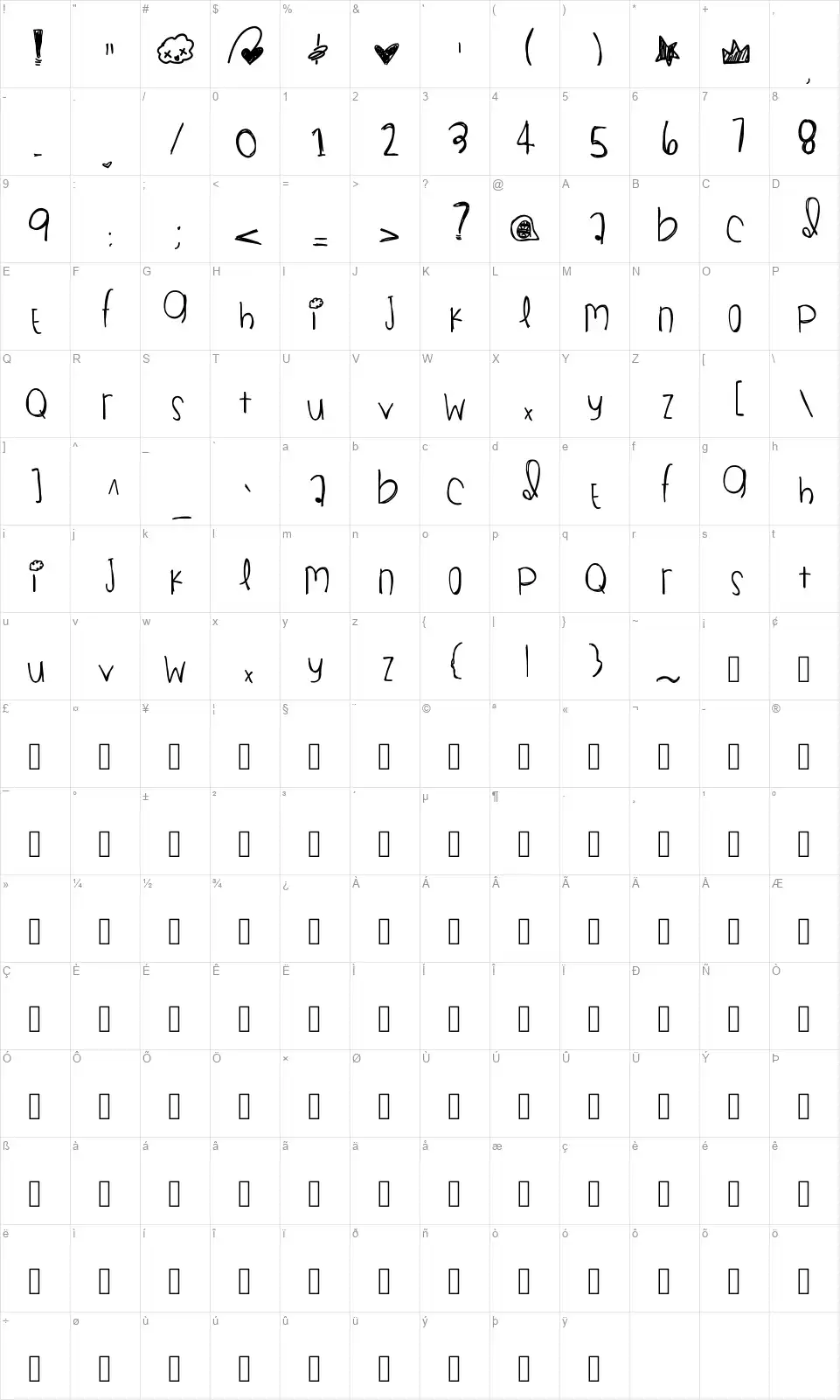 Black Goldfont character map