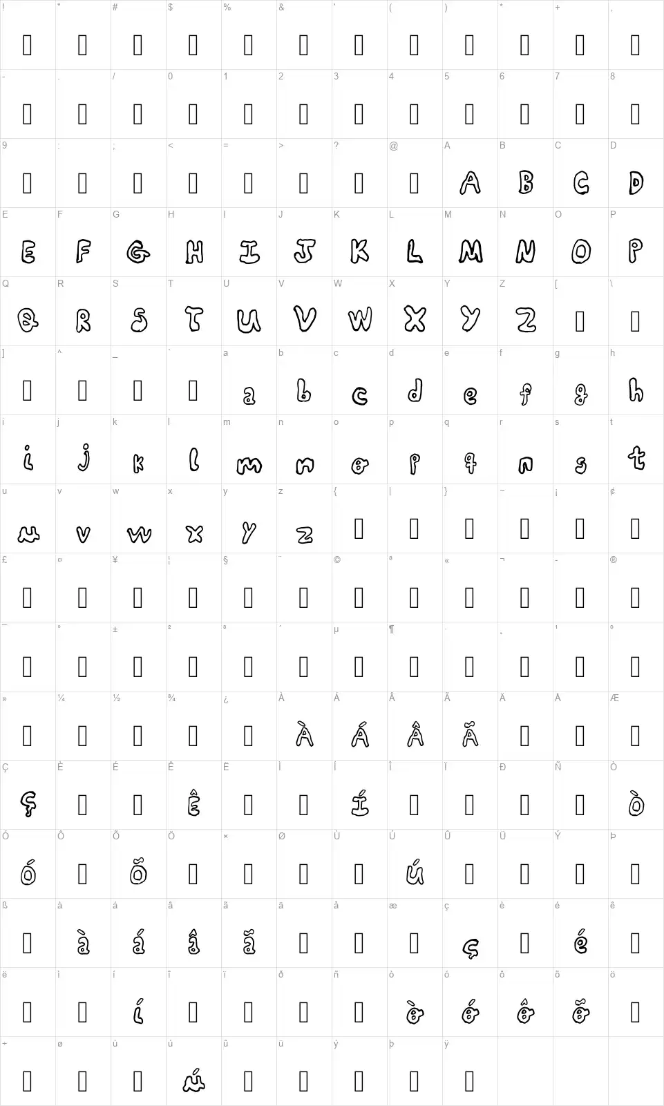 Black Tikeyfont character map