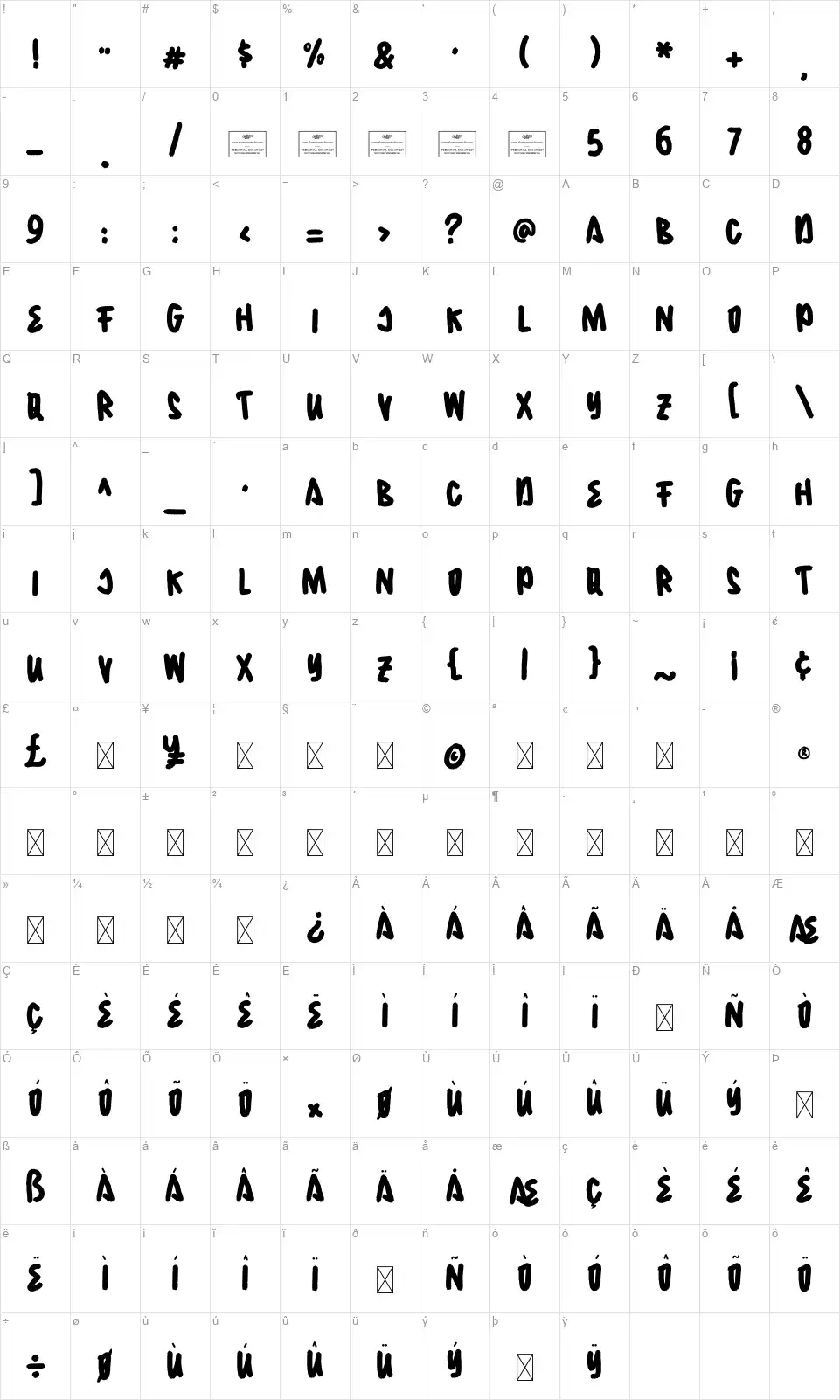 Blood Curdlingfont character map
