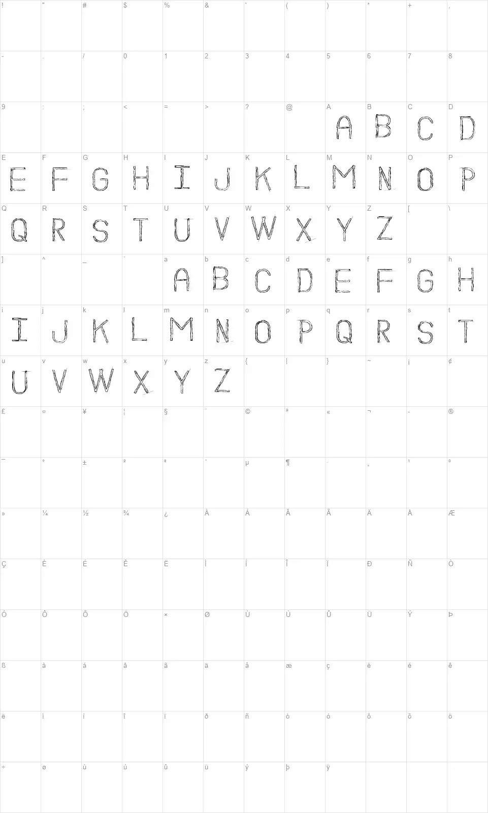 Boceto STfont character map